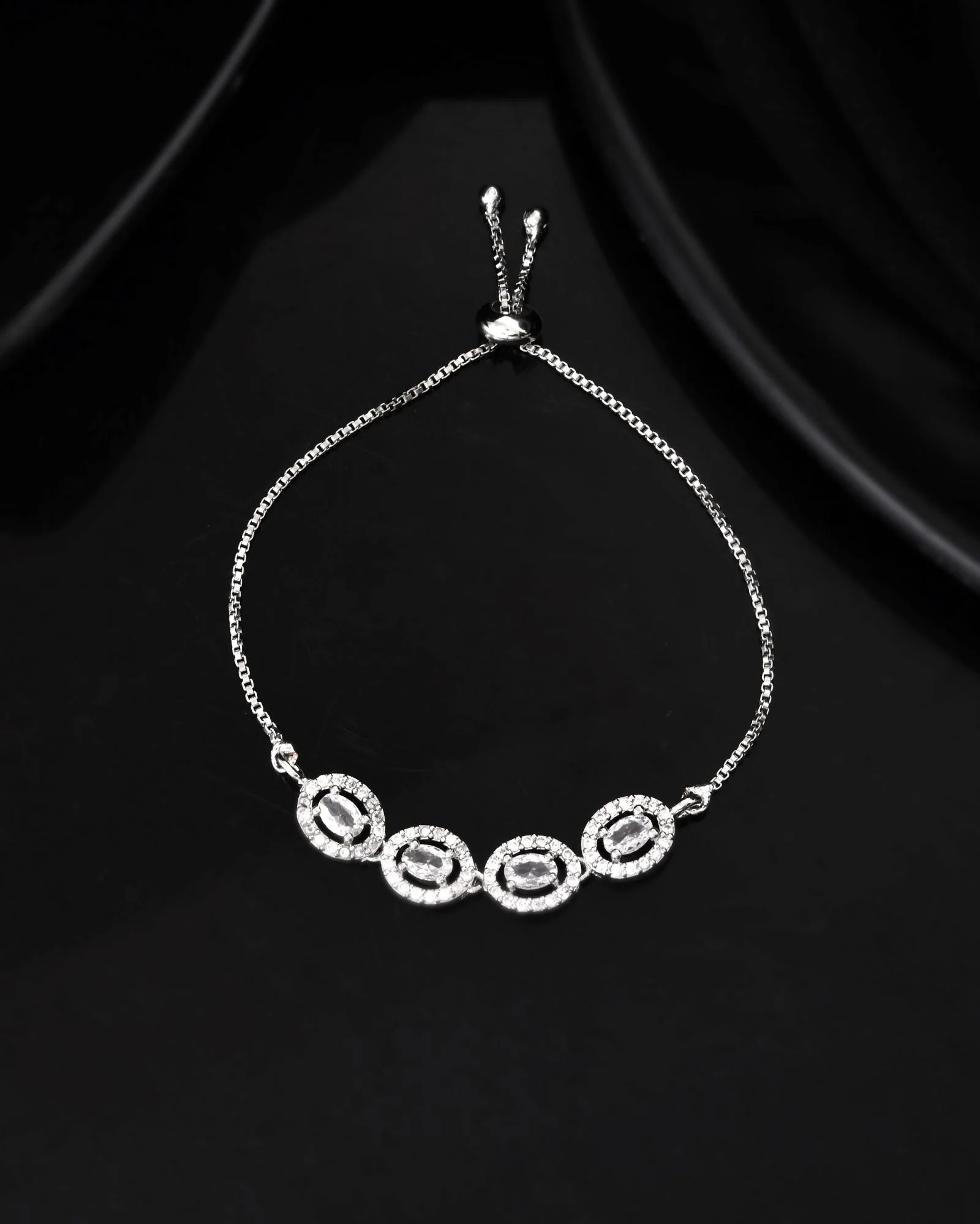 Jewels Nest Classic Oval White Stone Diamond-Style Adjustable Bracelet