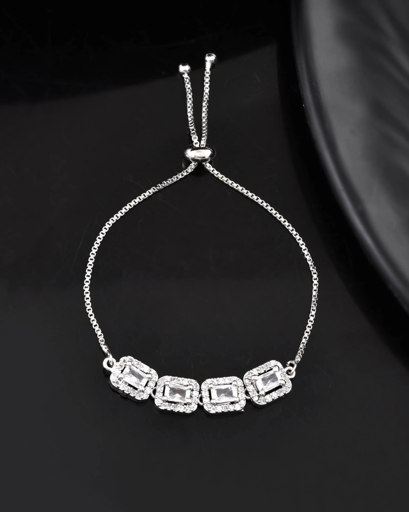 Jewels Nest Classic White Square Stone Diamond-Style Adjustable Bracelet