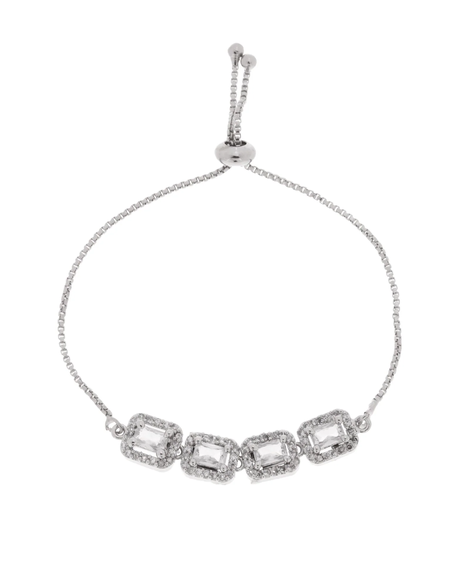 Jewels Nest Classic White Square Stone Diamond-Style Adjustable Bracelet - Image 4