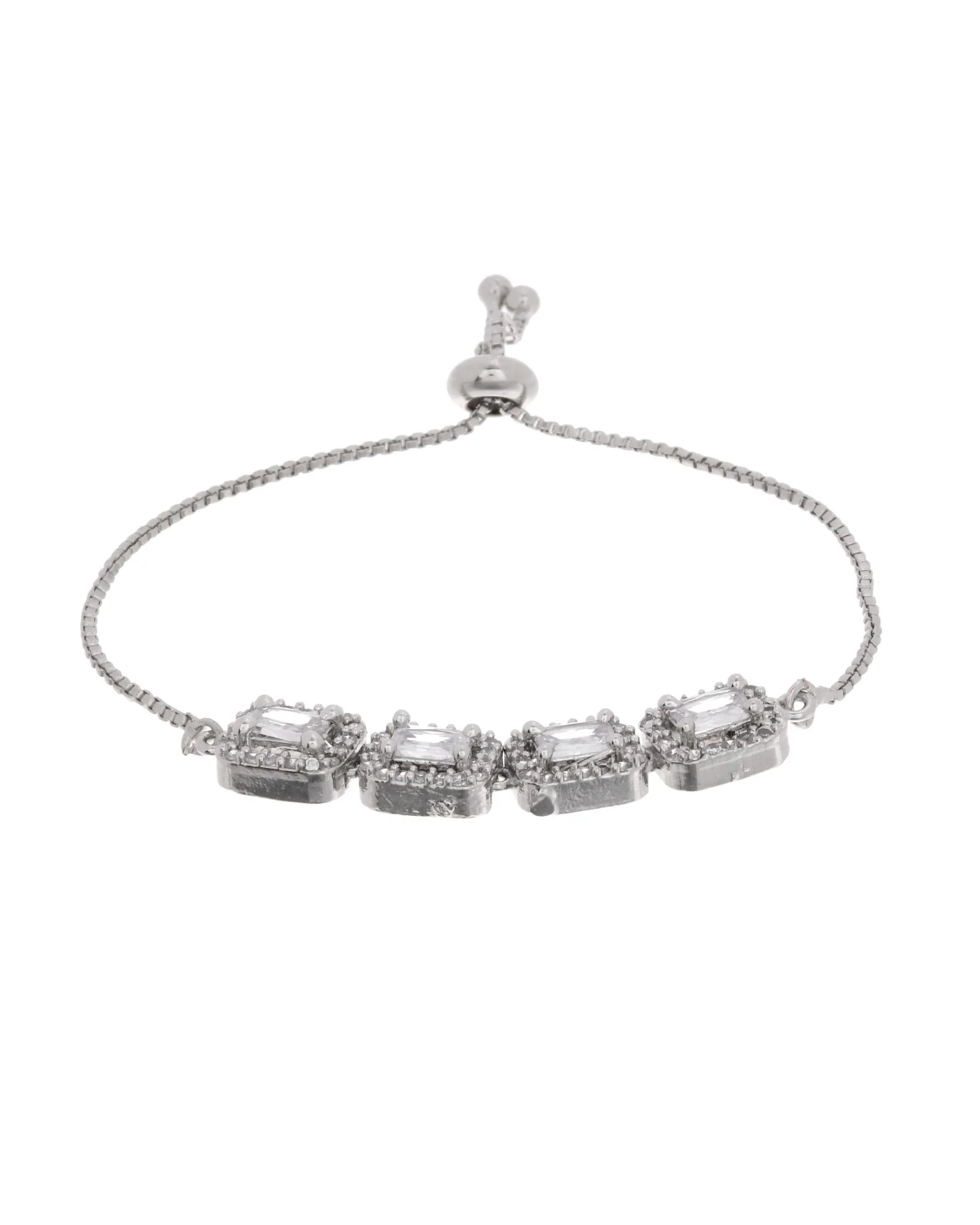 Jewels Nest Classic White Square Stone Diamond-Style Adjustable Bracelet - Image 5