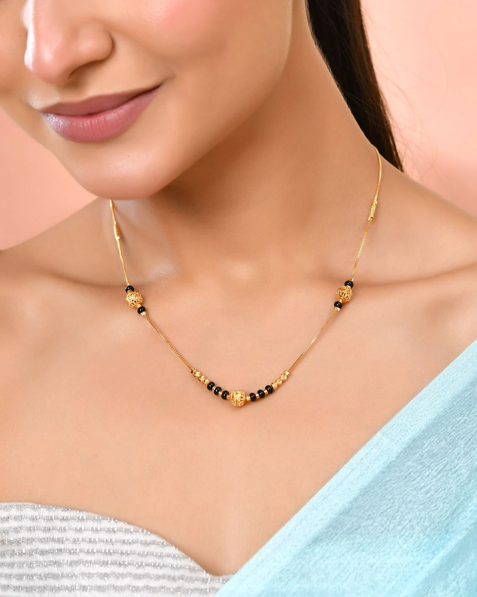 Jewels Nest Elegant Gold-Plated Black Beads Mangalsutra Necklace - Image 3