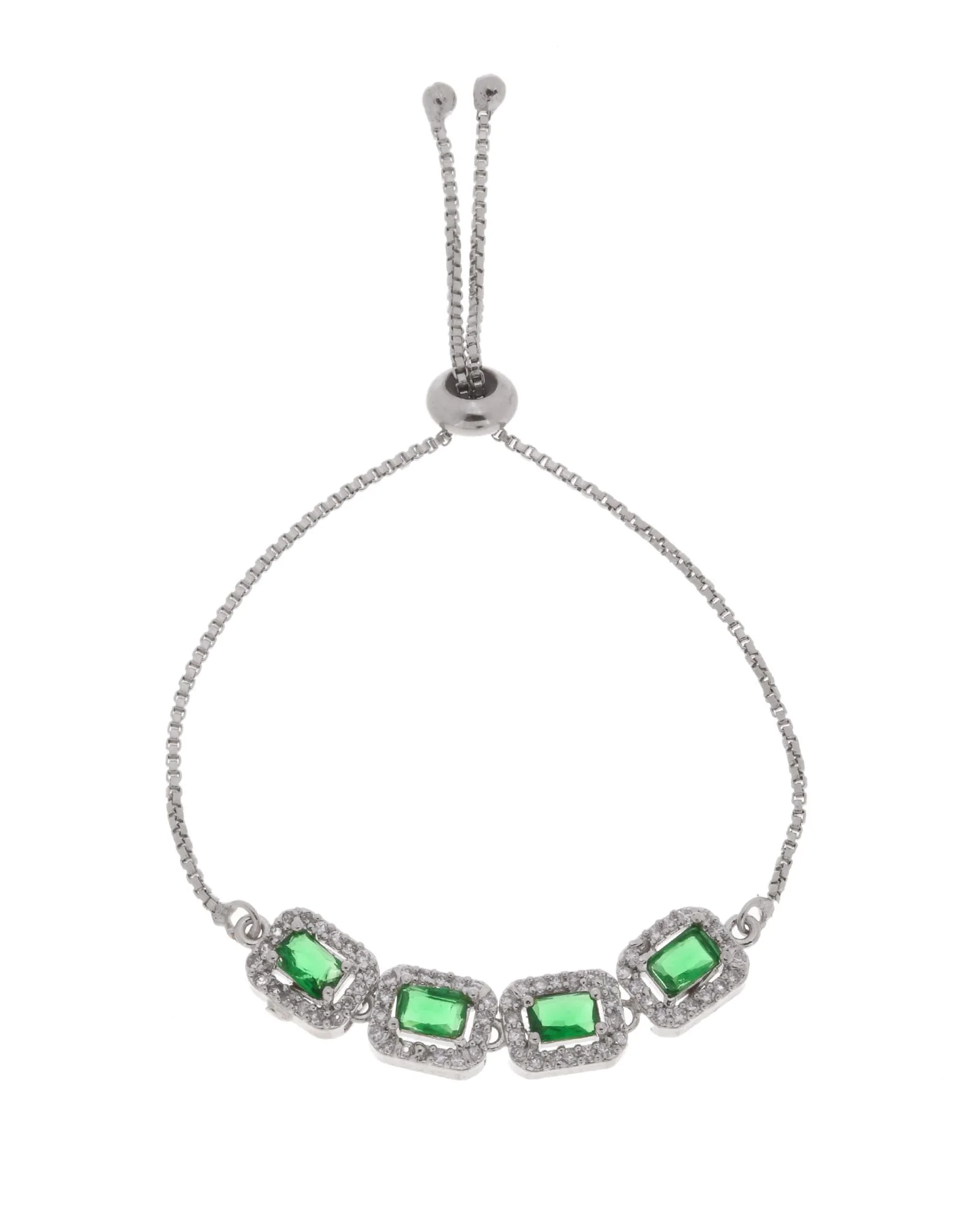 Jewels Nest Emerald Green Square Stone Diamond-Style Adjustable Bracelet - Image 4