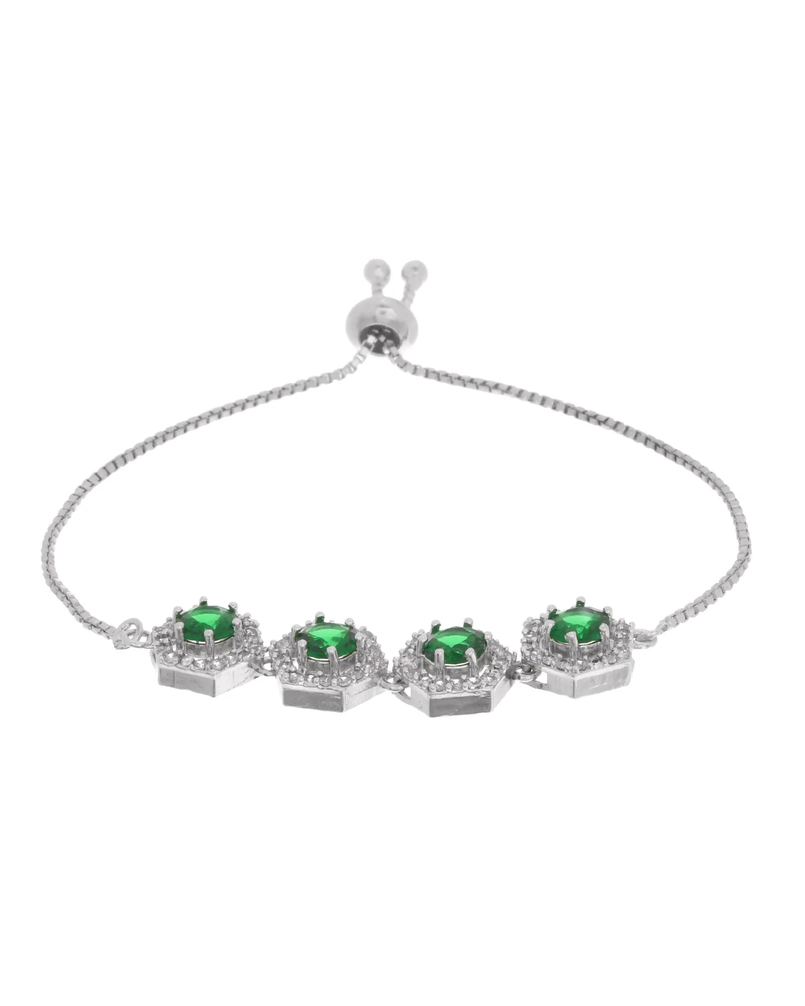 Jewels Nest Emerald Green Stone Diamond-Style Adjustable Bracelet - Image 4