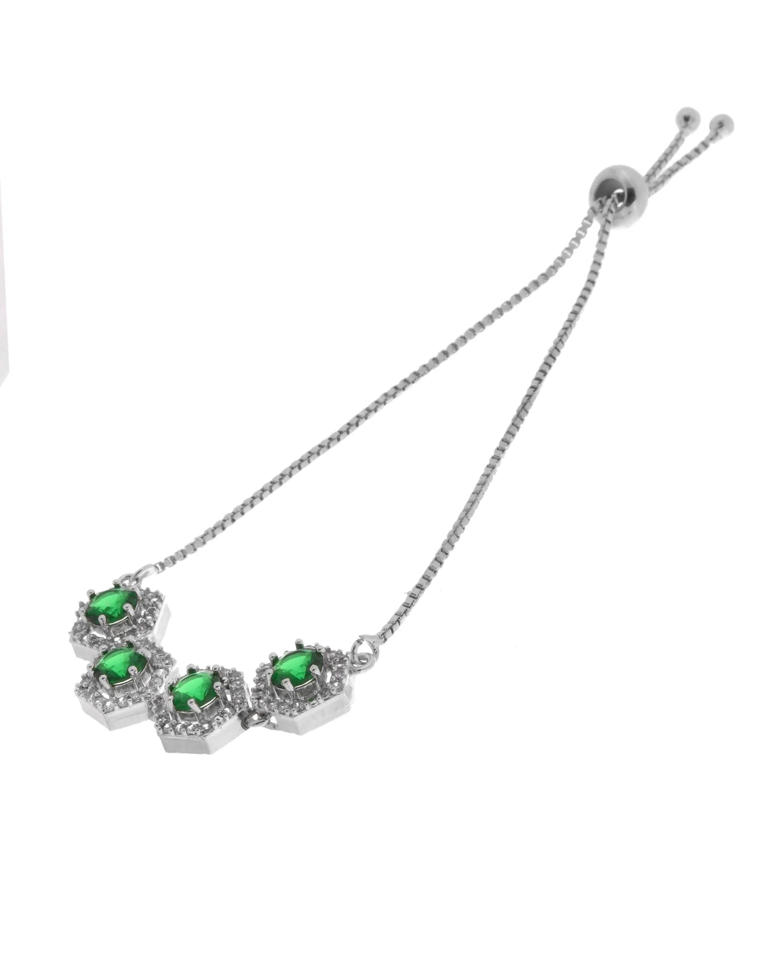 Jewels Nest Emerald Green Stone Diamond-Style Adjustable Bracelet - Image 5