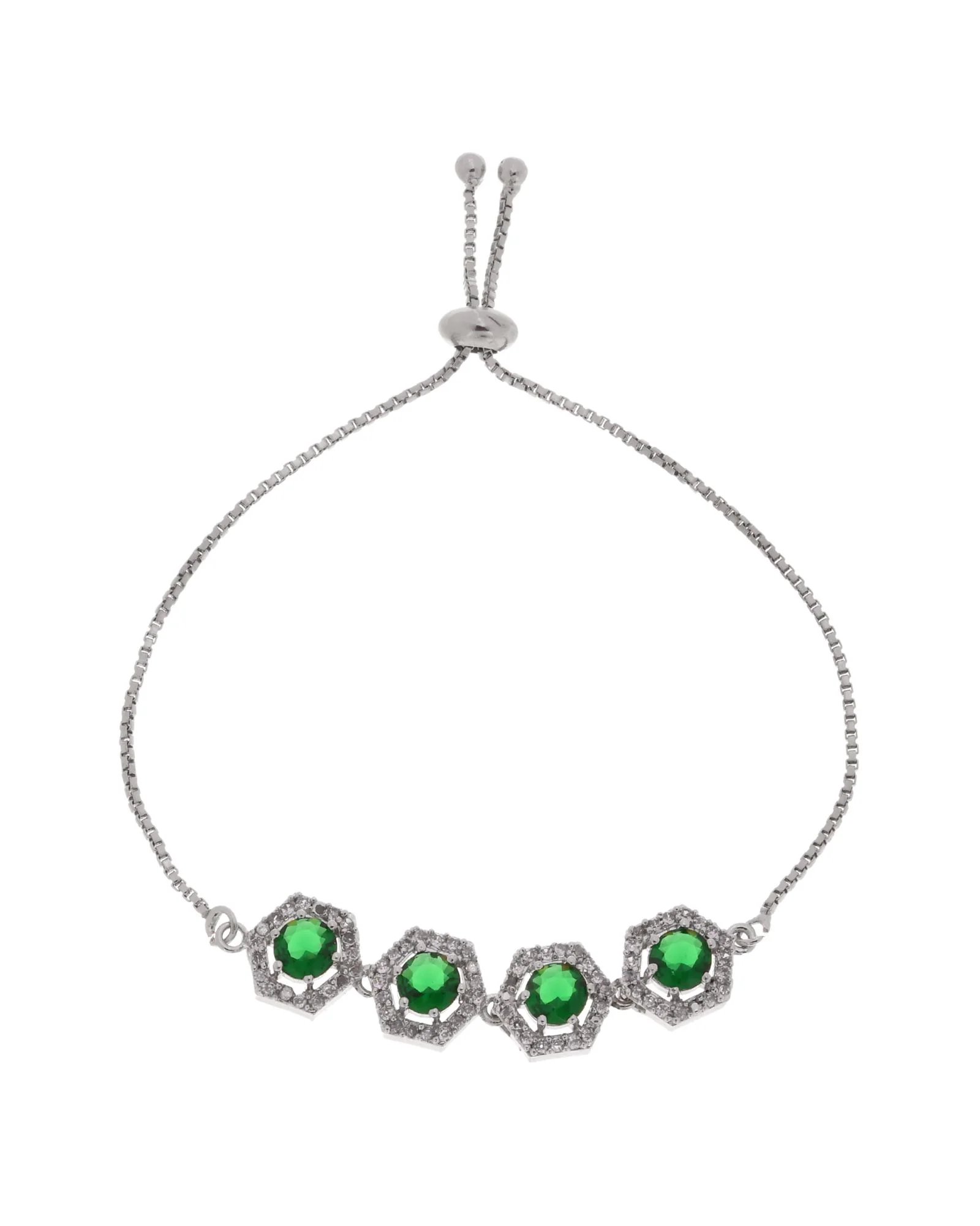 Jewels Nest Emerald Green Stone Diamond-Style Adjustable Bracelet - Image 6