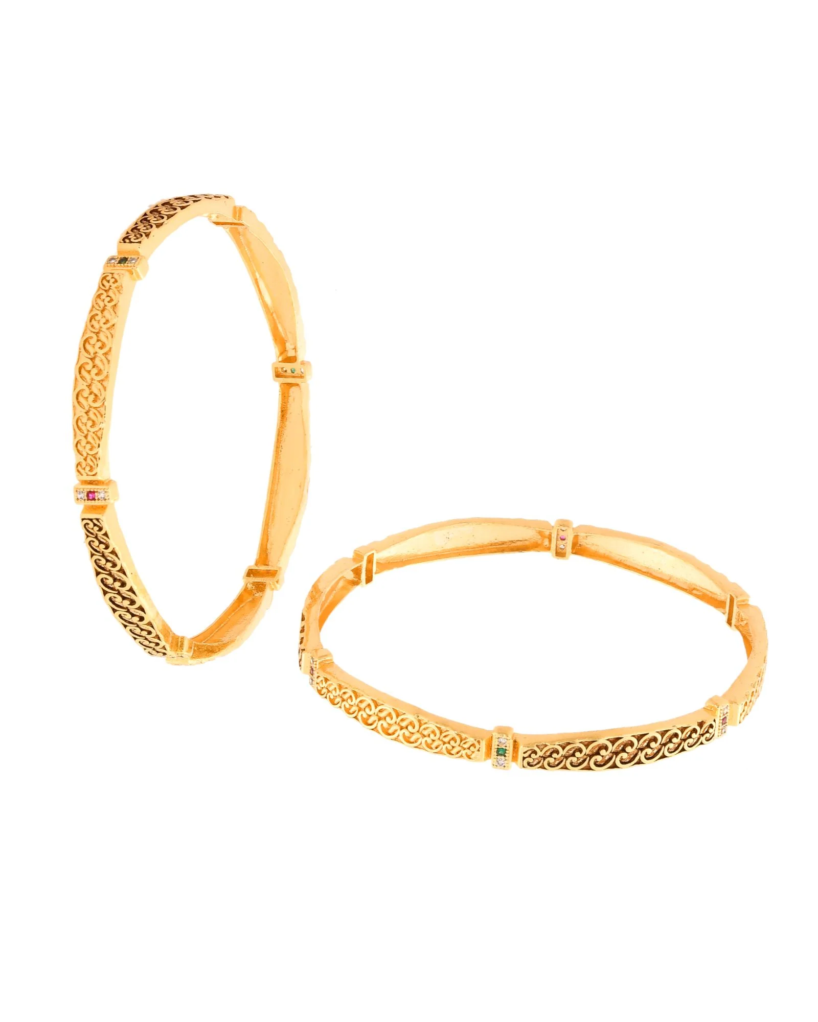 Jewels Nest Gold Finish Filigree Design Bangles For Women | Traditional Designer Pair - Image 5