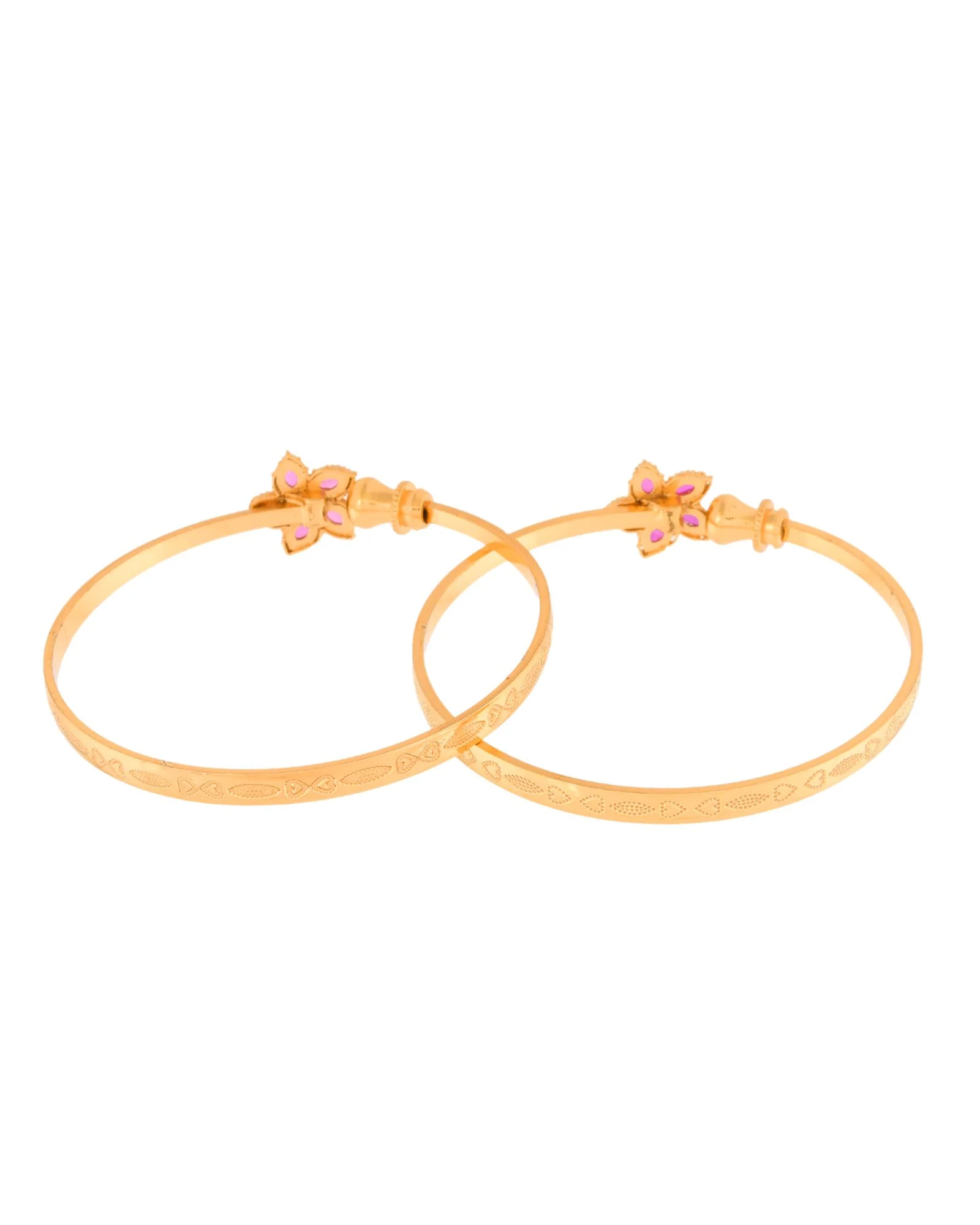 Jewels Nest Gold Finish Floral Stone Bangles For Women | Traditional Designer Pair - Image 4