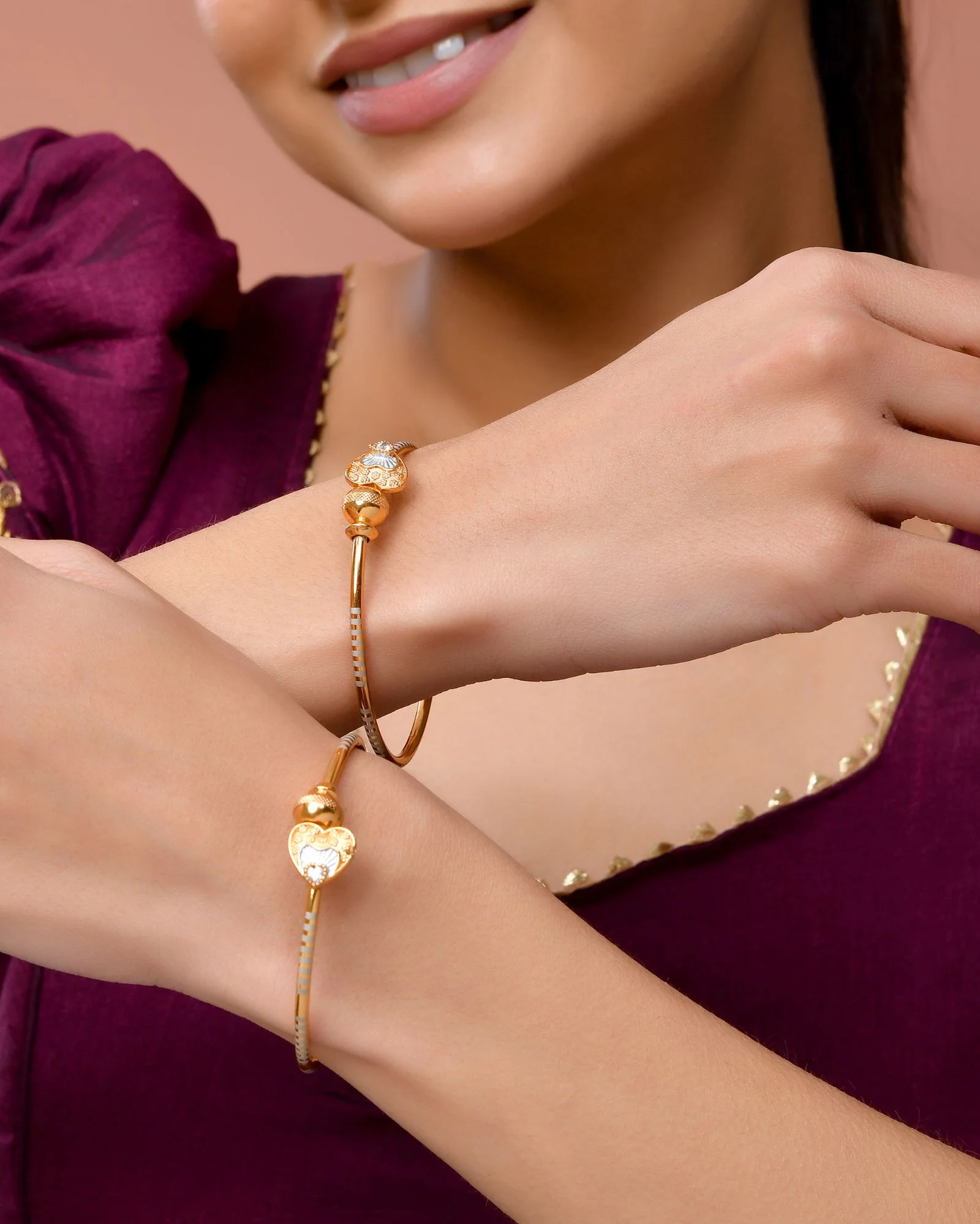 Jewels Nest Gold Finish Heart Motif Bangles For Women | Elegant Daily Wear Pair - Image 3