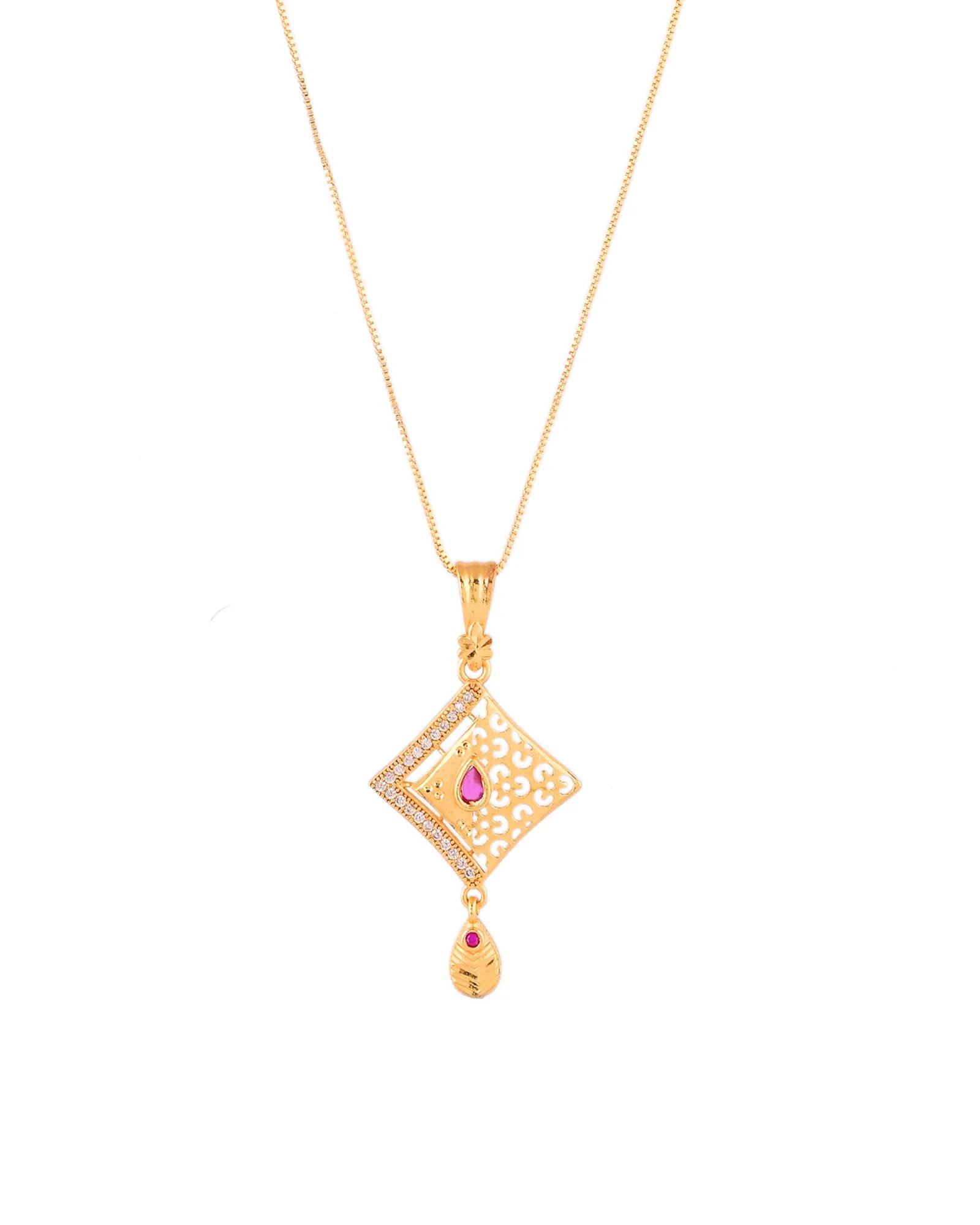 Jewels Nest Gold Finish Square Pendant Necklace Set With Stone Stud Earrings For Women - Image 4