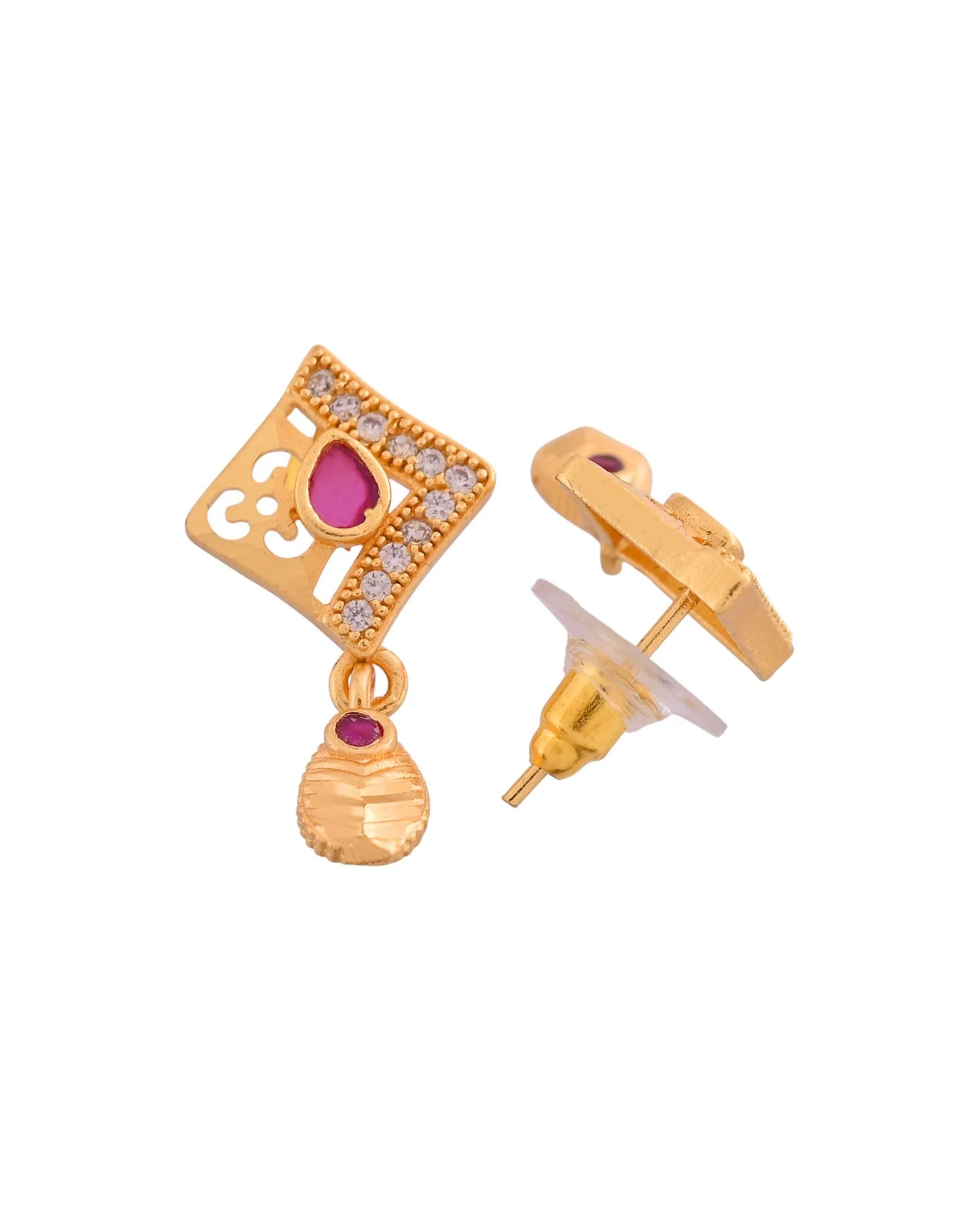 Jewels Nest Gold Finish Square Pendant Necklace Set With Stone Stud Earrings For Women - Image 5