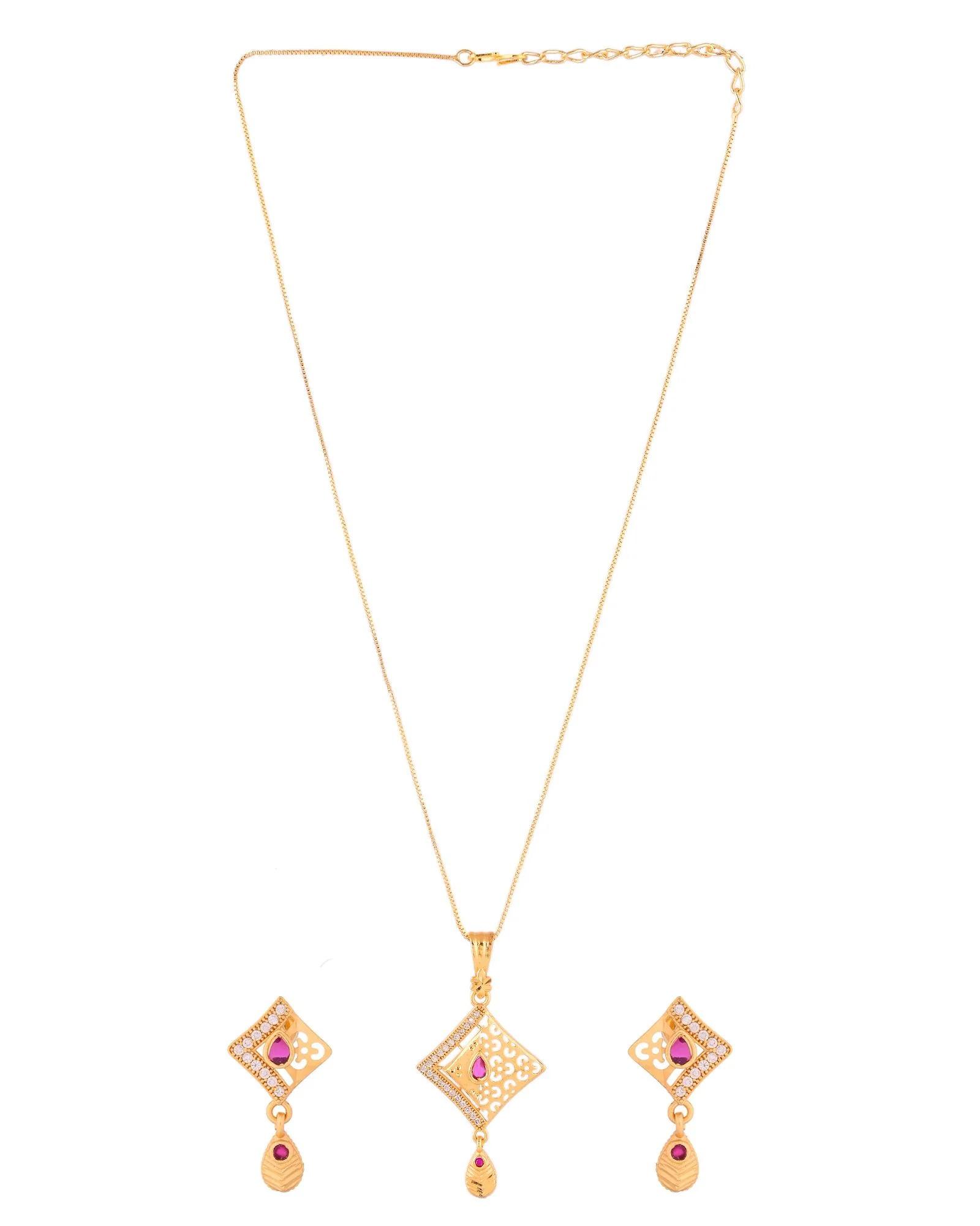 Jewels Nest Gold Finish Square Pendant Necklace Set With Stone Stud Earrings For Women - Image 6