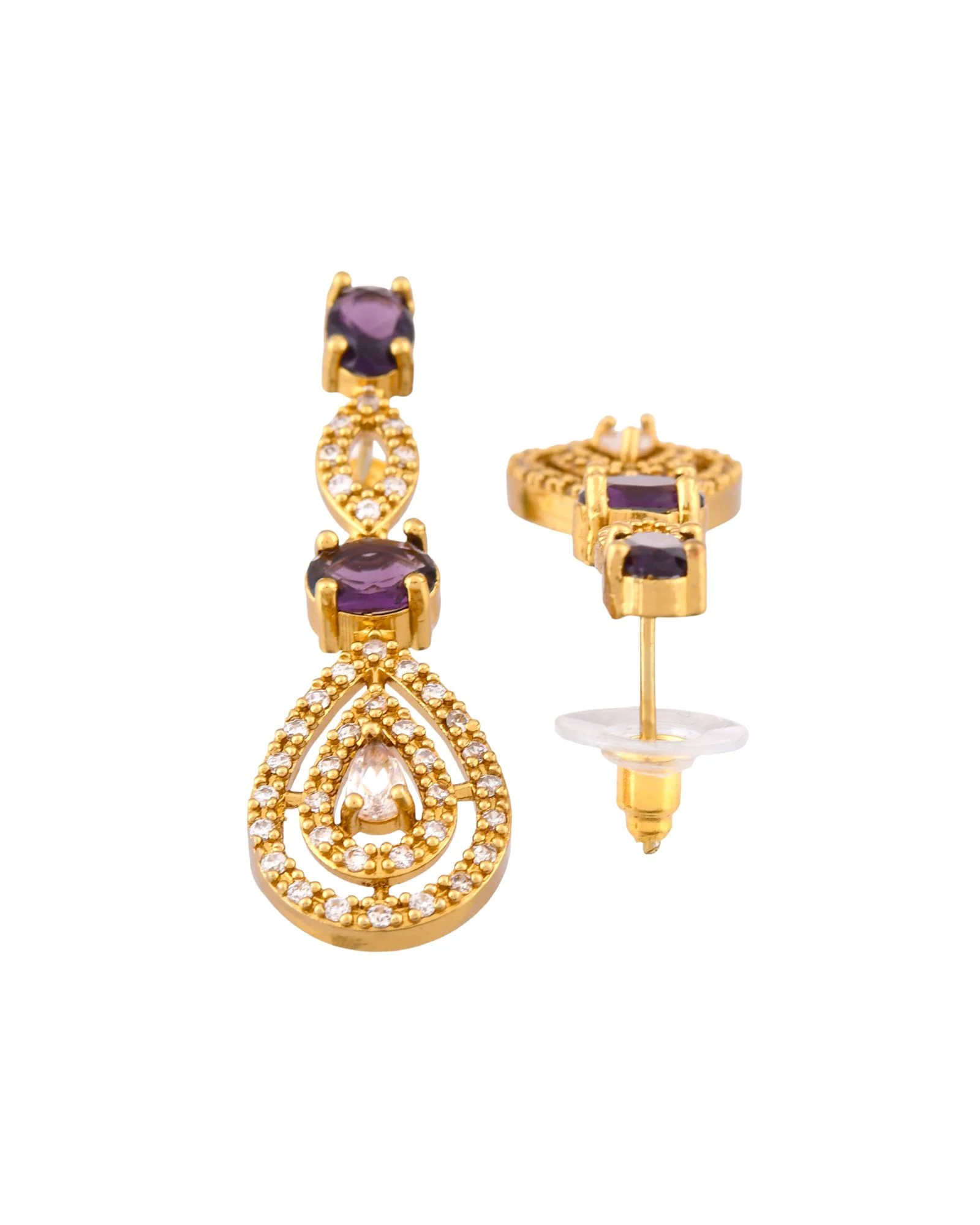Jewels Nest Gold-Plated American Diamond (Ad) Purple Stone Teardrop Necklace Set With Matching Earrings - Image 7