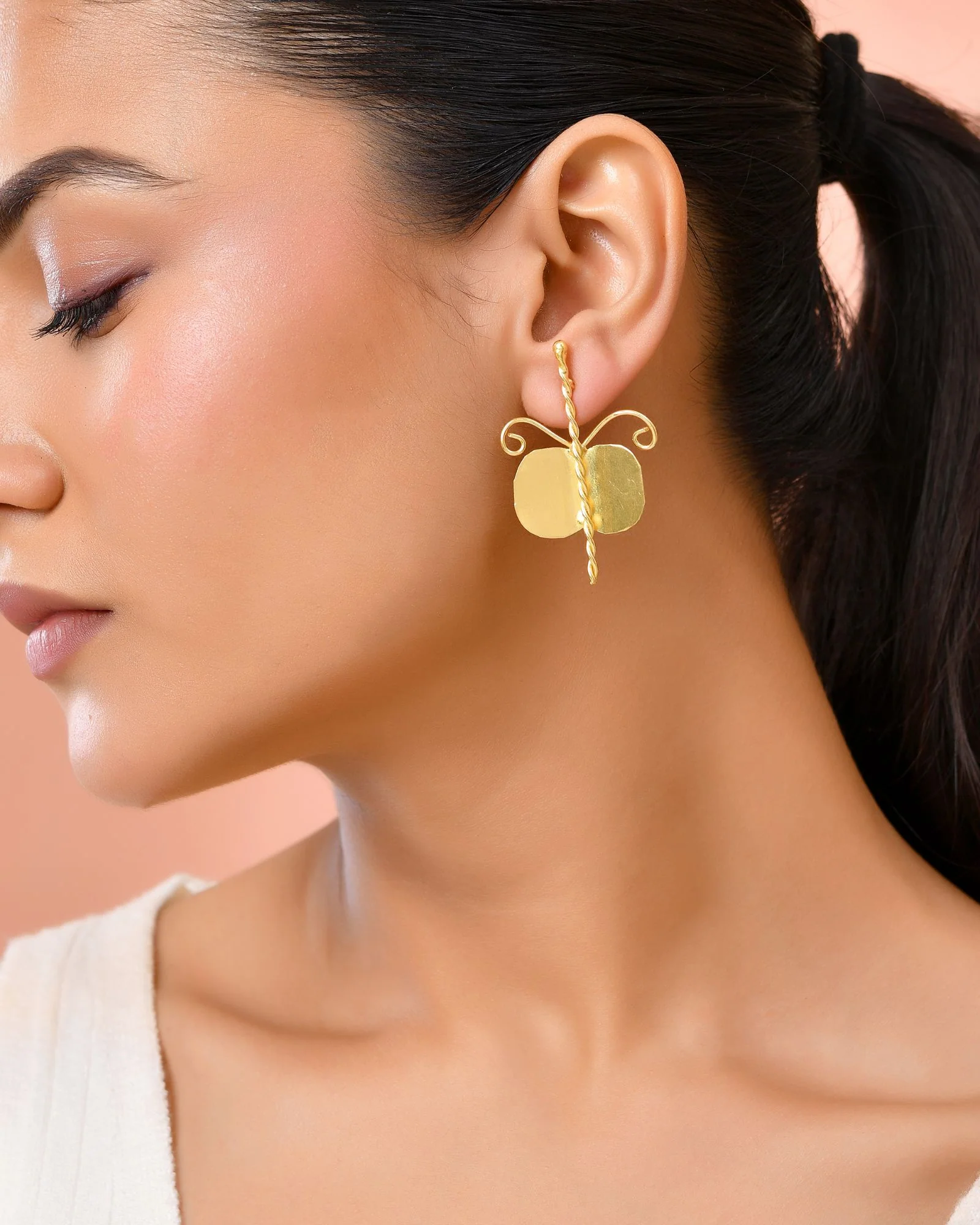 Jewels Nest Gold Plated Anti-Tarnish Waterproof Butterfly Shaped Aesthetic Stud Earrings For Women - Image 2