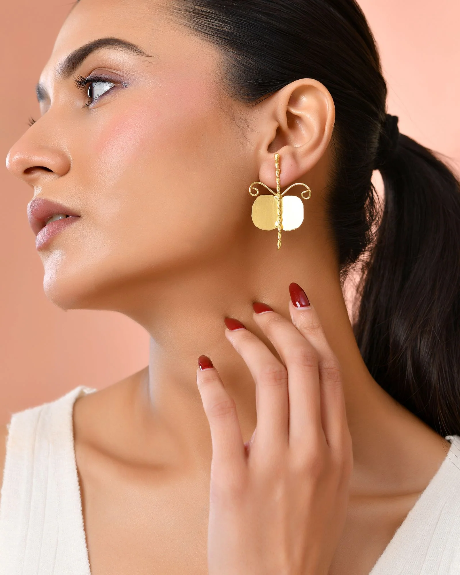Jewels Nest Gold Plated Anti-Tarnish Waterproof Butterfly Shaped Aesthetic Stud Earrings For Women - Image 3