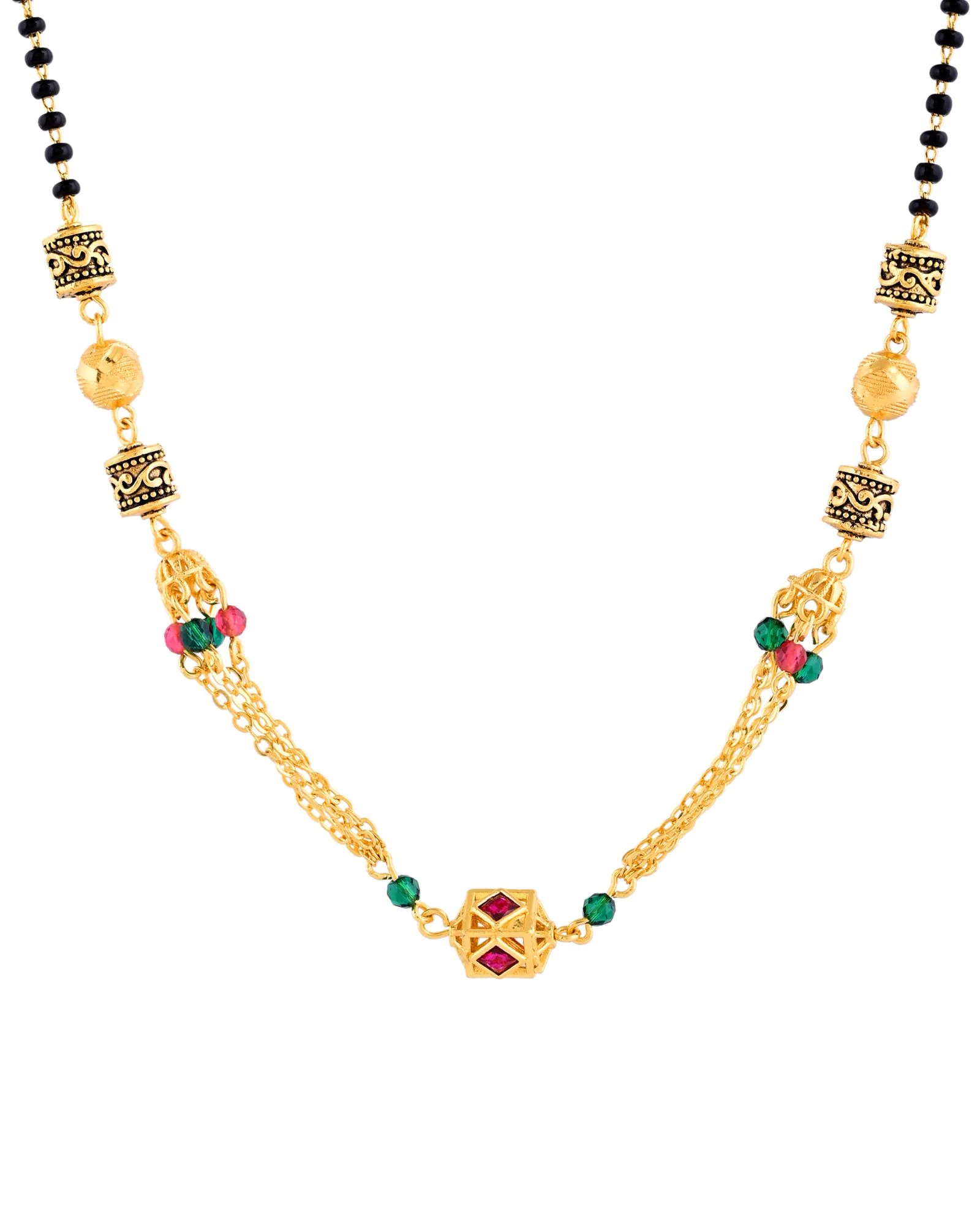 Jewels Nest Gold-Plated Black Beads Mangalsutra With Dual Chain & Stone Accent - Image 5