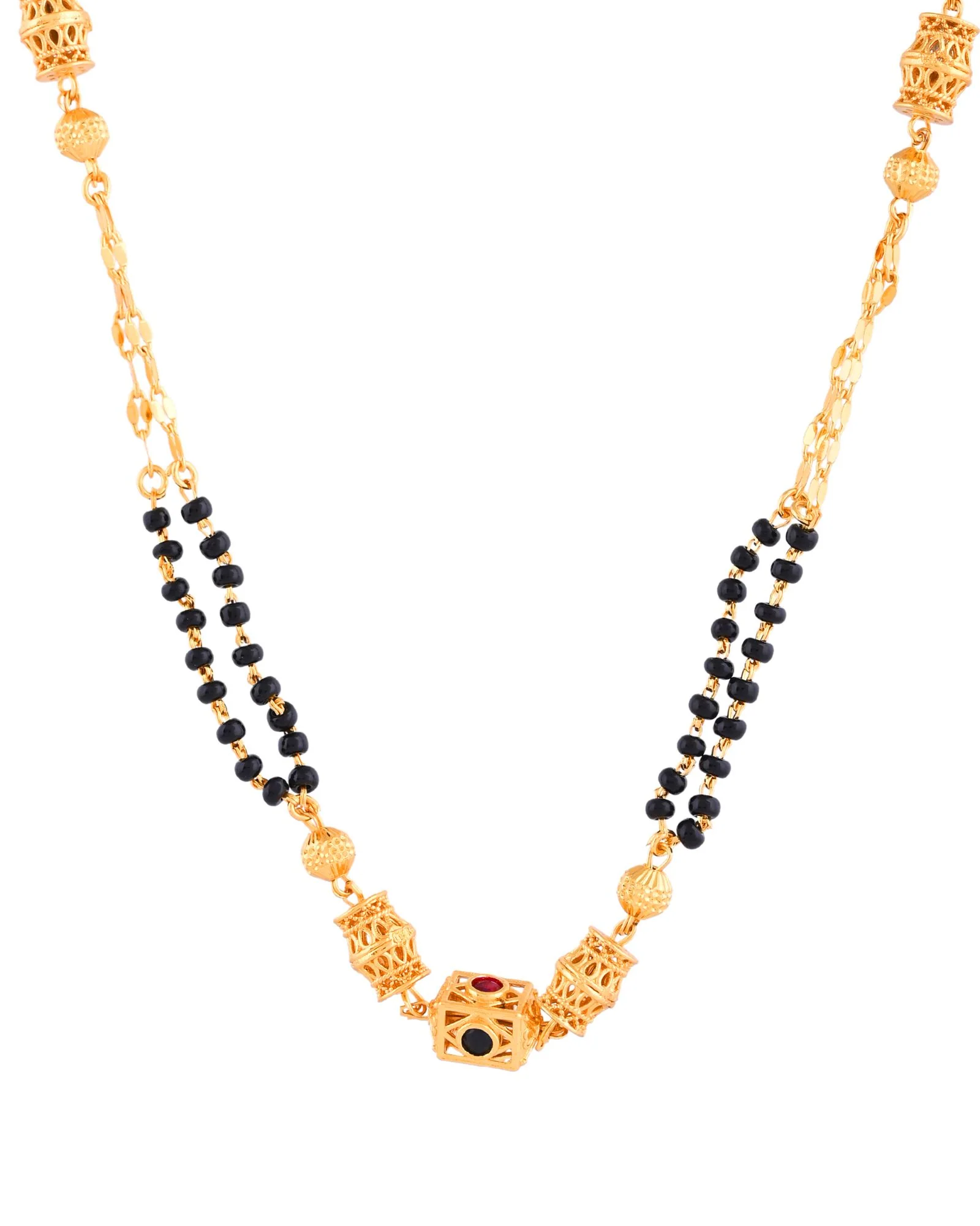 Jewels Nest Gold-Plated Black Beads Mangalsutra With Geometric Filigree Accent - Image 3