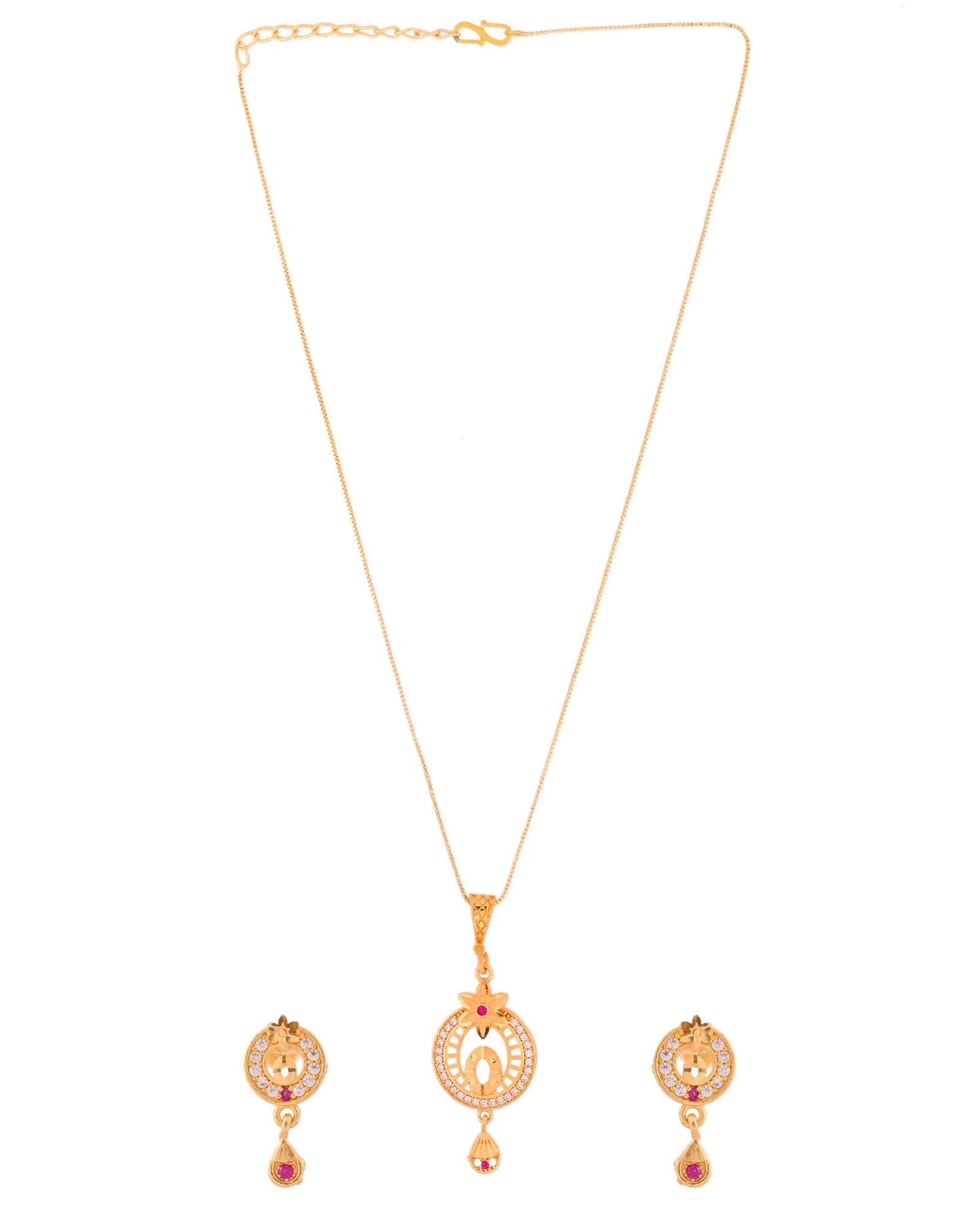 Jewels Nest Gold-Plated Circular Pendant Necklace With Matching Stud Earrings For Women - Image 6