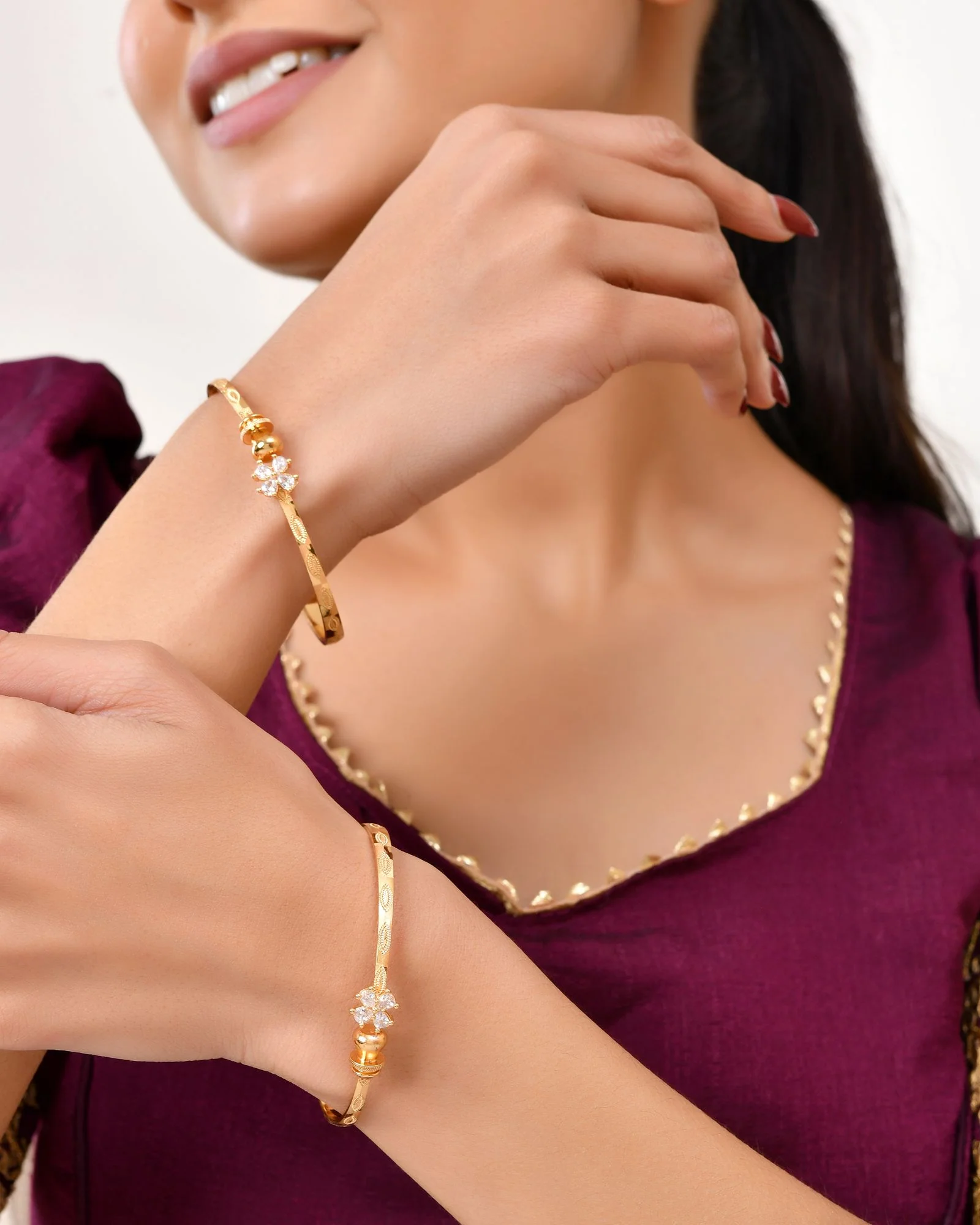 Jewels Nest Gold Plated Floral Crystal Bangles Set For Women – Elegant Party & Festive Wear - Image 2