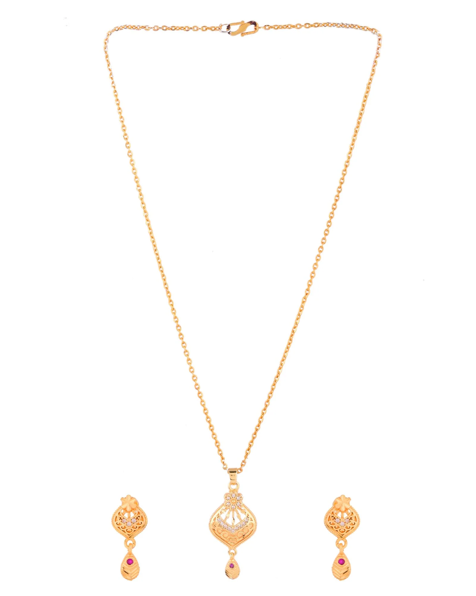 Jewels Nest Gold-Plated Floral Pendant Necklace Set With Matching Drop Earrings For Women - Image 4
