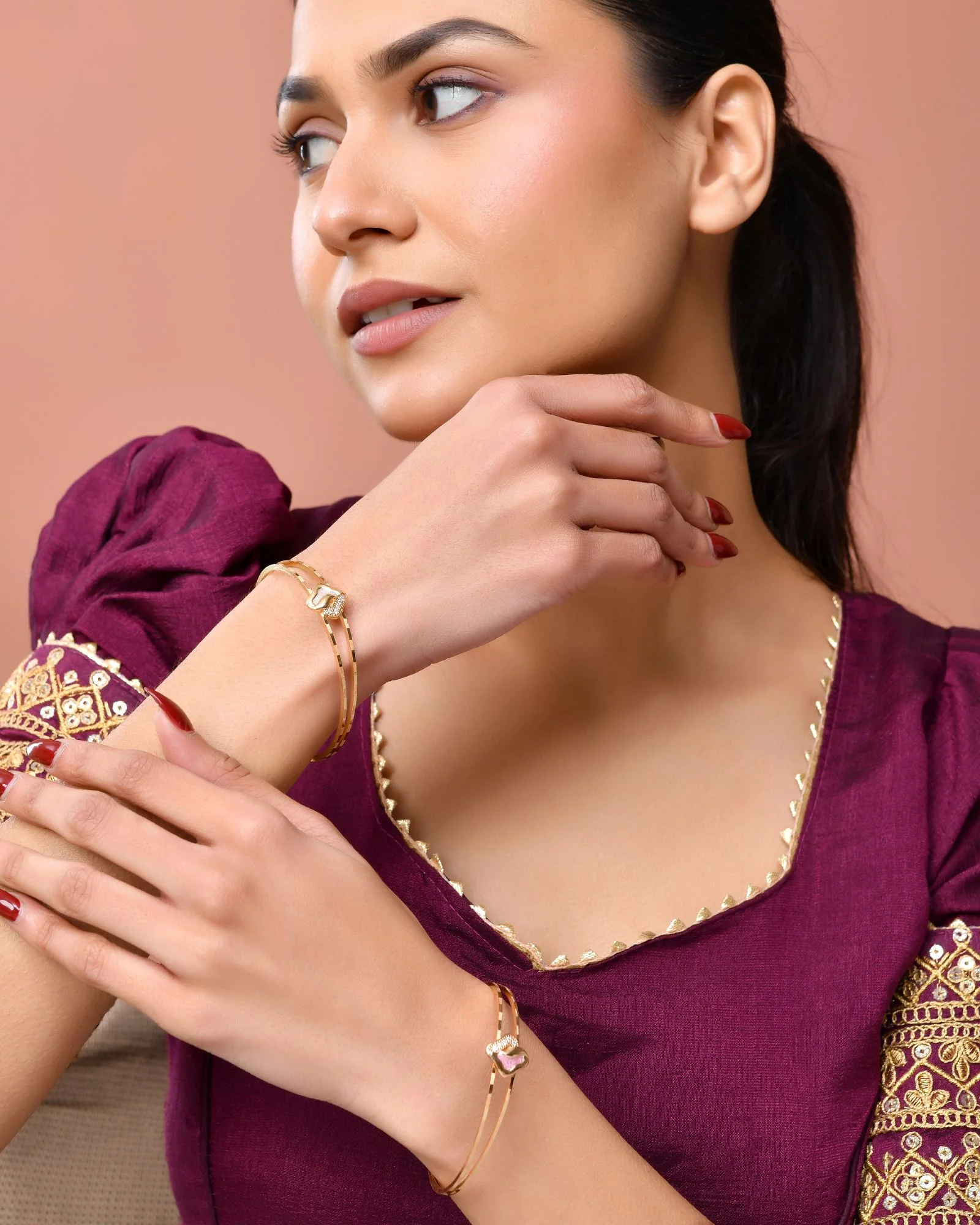 Jewels Nest Gold Plated Heart Design Bangles Set For Women – Daily & Party Wear - Image 2