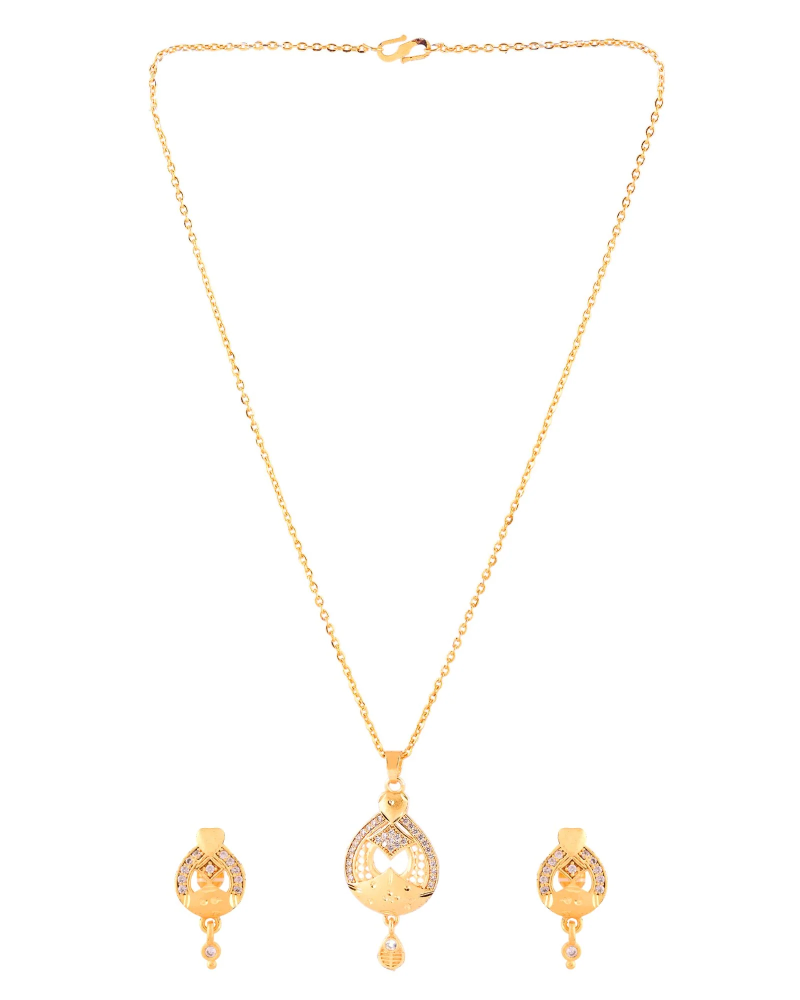 Jewels Nest Gold-Plated Heart Motif Pendant Necklace Set With Matching Earrings For Women - Image 3