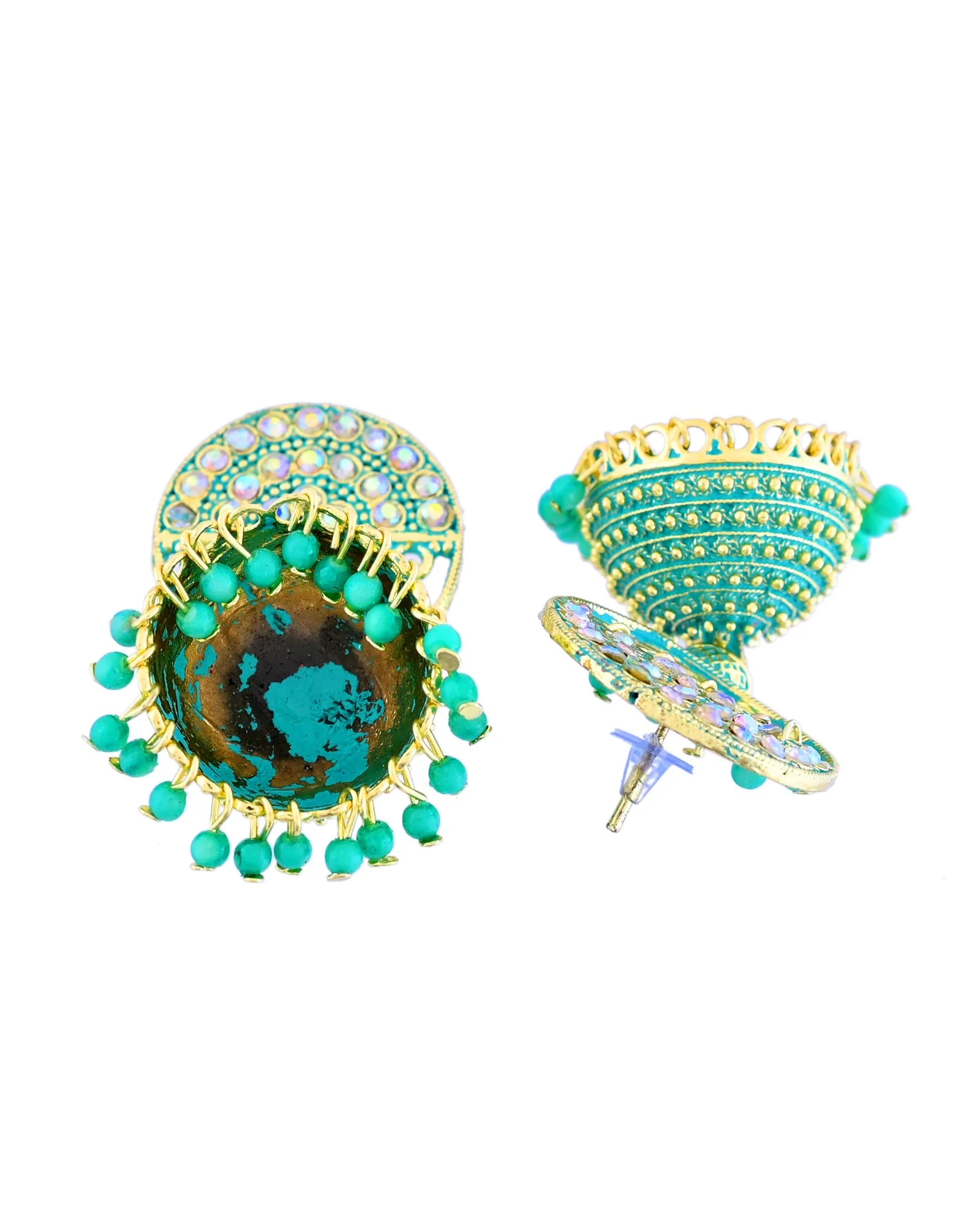 Jewels Nest Gold Plated Kundan Green Dome Jhumka Earrings With Beads For Women - Image 5