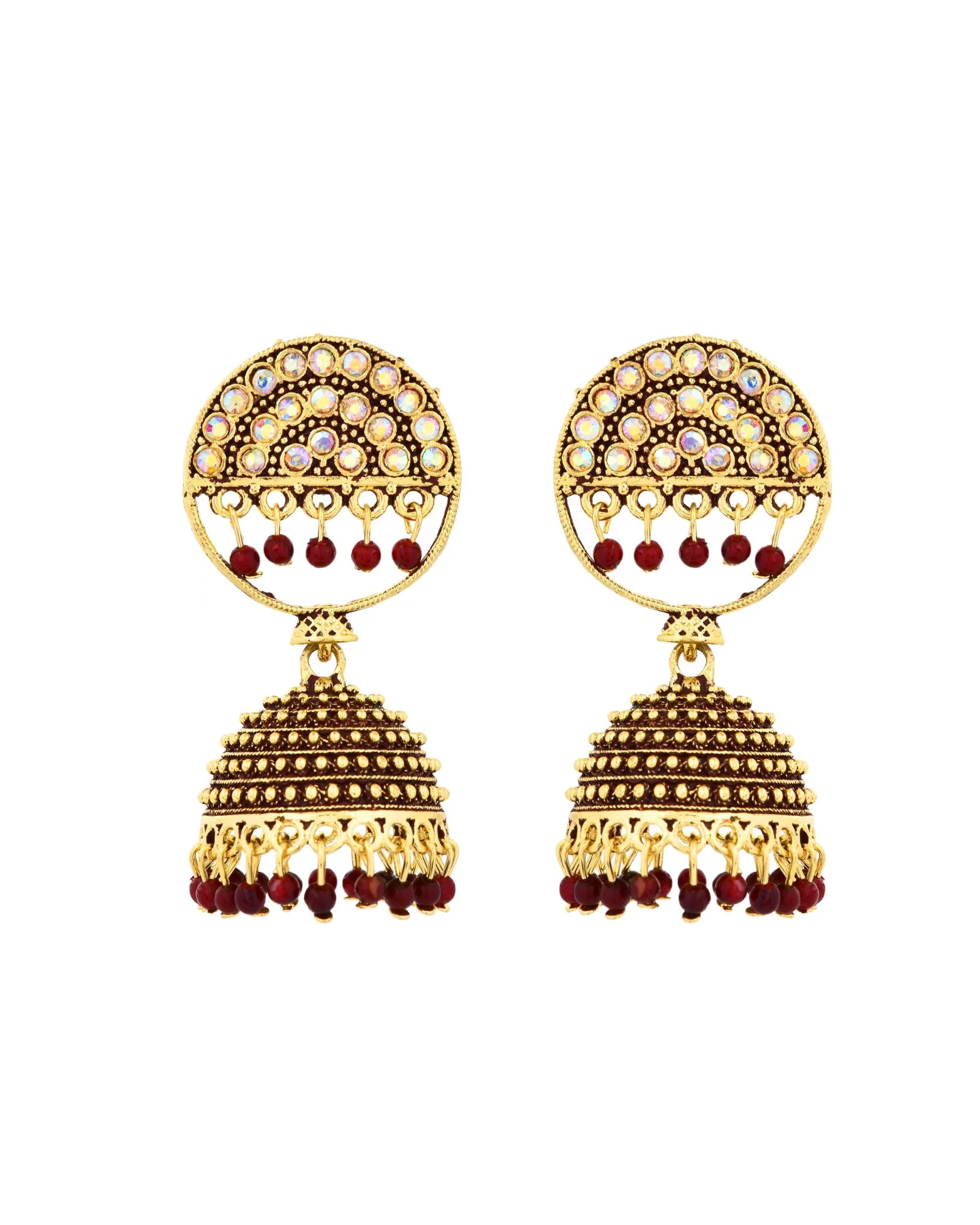 Jewels Nest Gold Plated Kundan Studded Maroon Bead Jhumka Earrings For Women - Image 4