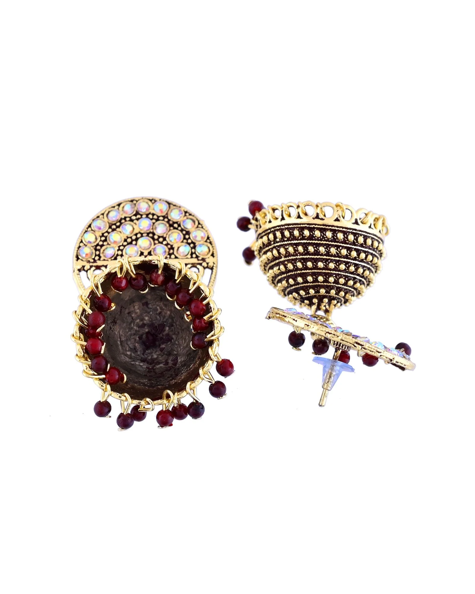 Jewels Nest Gold Plated Kundan Studded Maroon Bead Jhumka Earrings For Women - Image 5