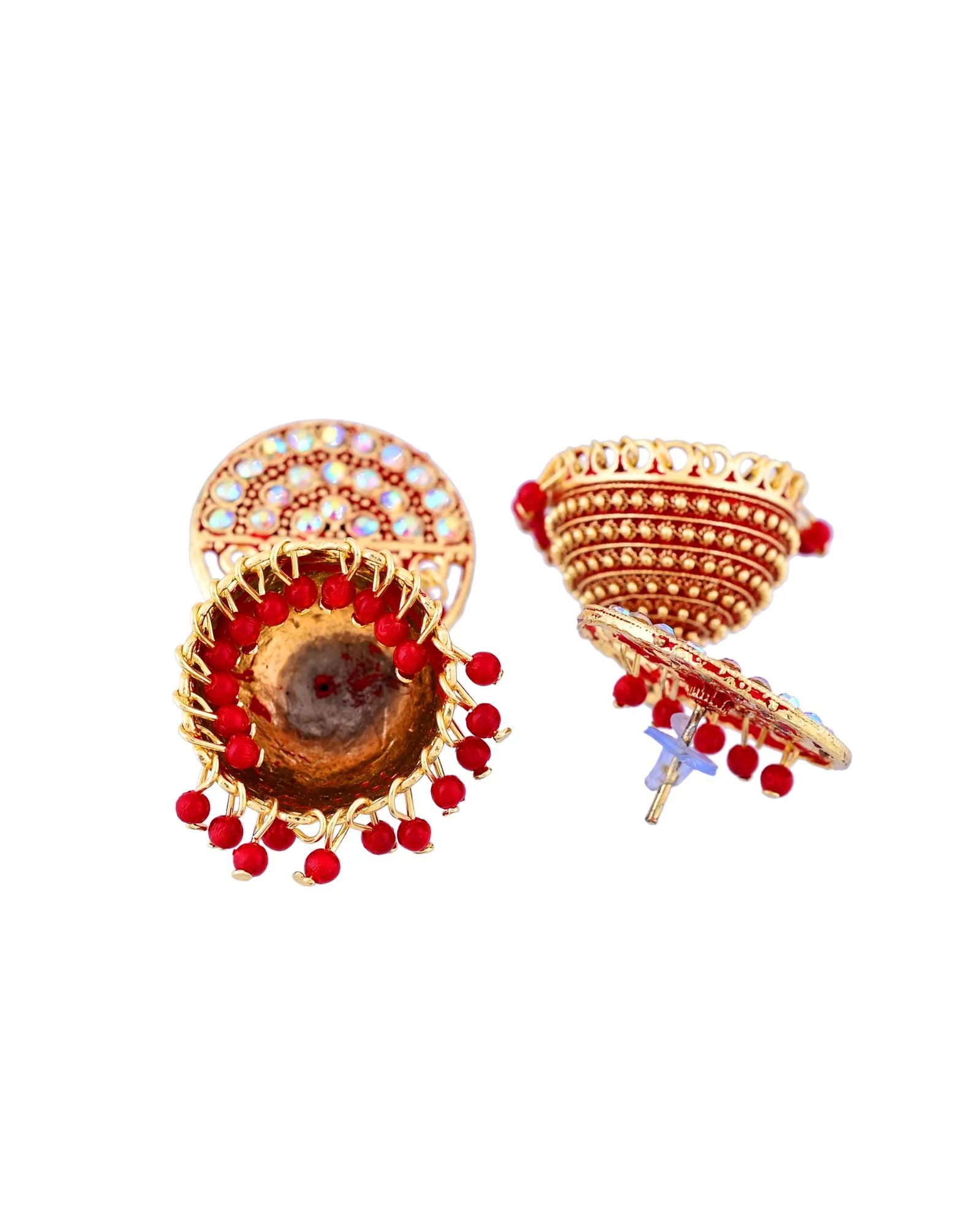 Jewels Nest Gold Plated Kundan Studded Red Bead Jhumka Earrings For Women - Image 5