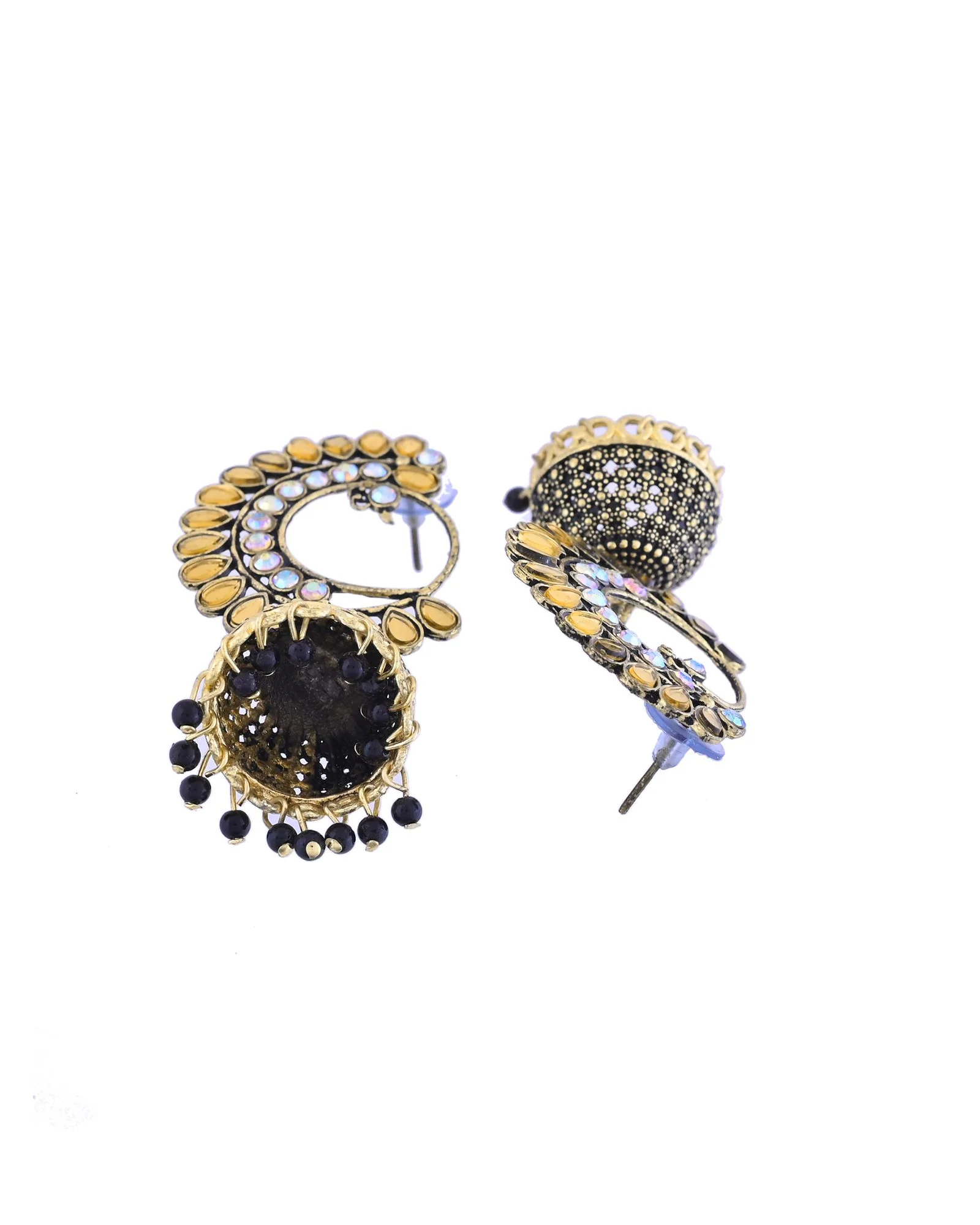 Jewels Nest Gold Plated Kundan Style Black Beaded Jhumka Earrings For Women - Image 5