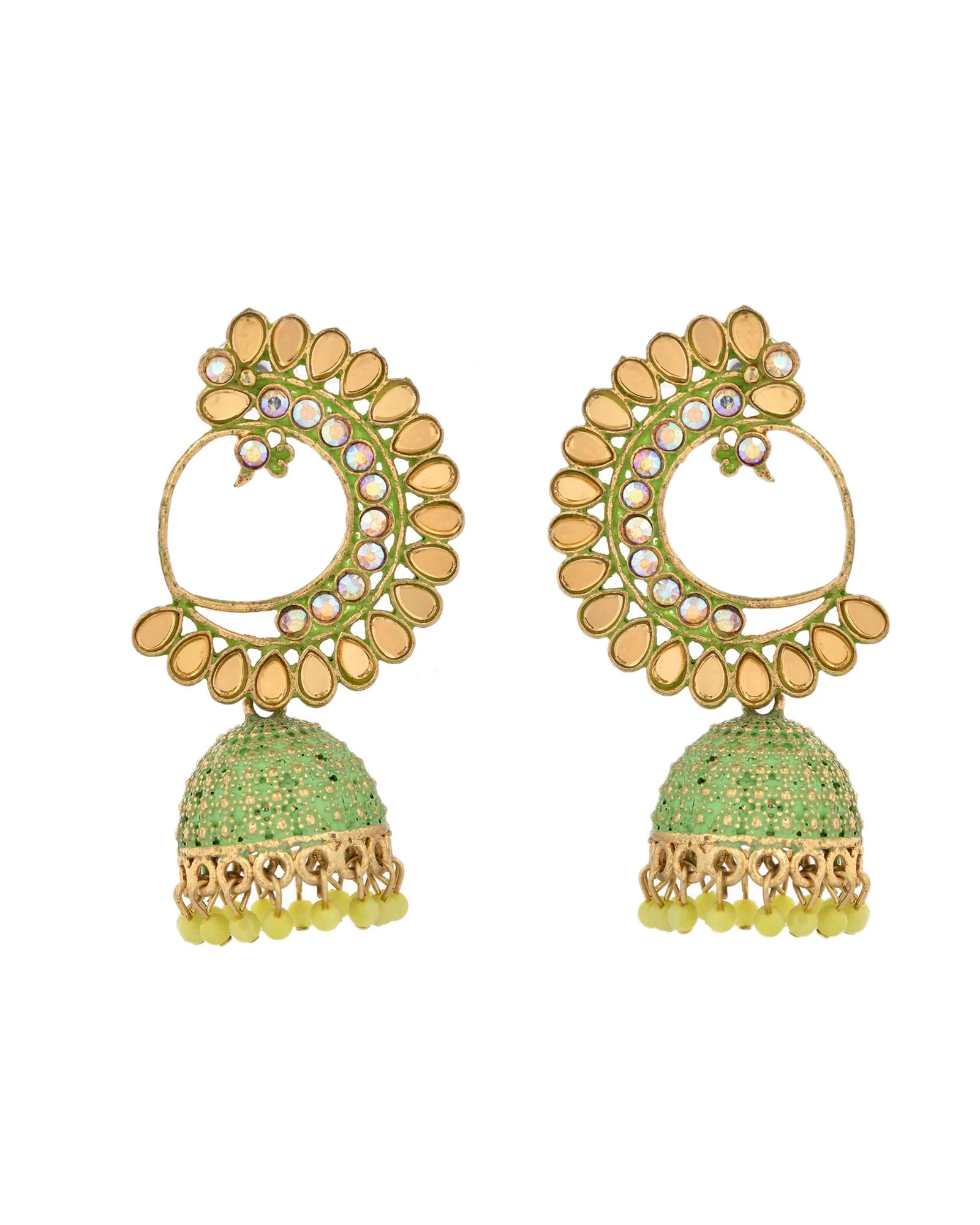 Jewels Nest Gold Plated Kundan Style Green Beaded Jhumka Earrings For Women - Image 4