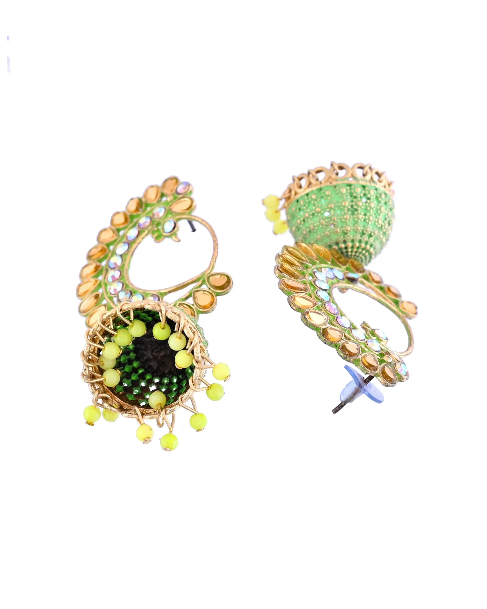 Jewels Nest Gold Plated Kundan Style Green Beaded Jhumka Earrings For Women - Image 5