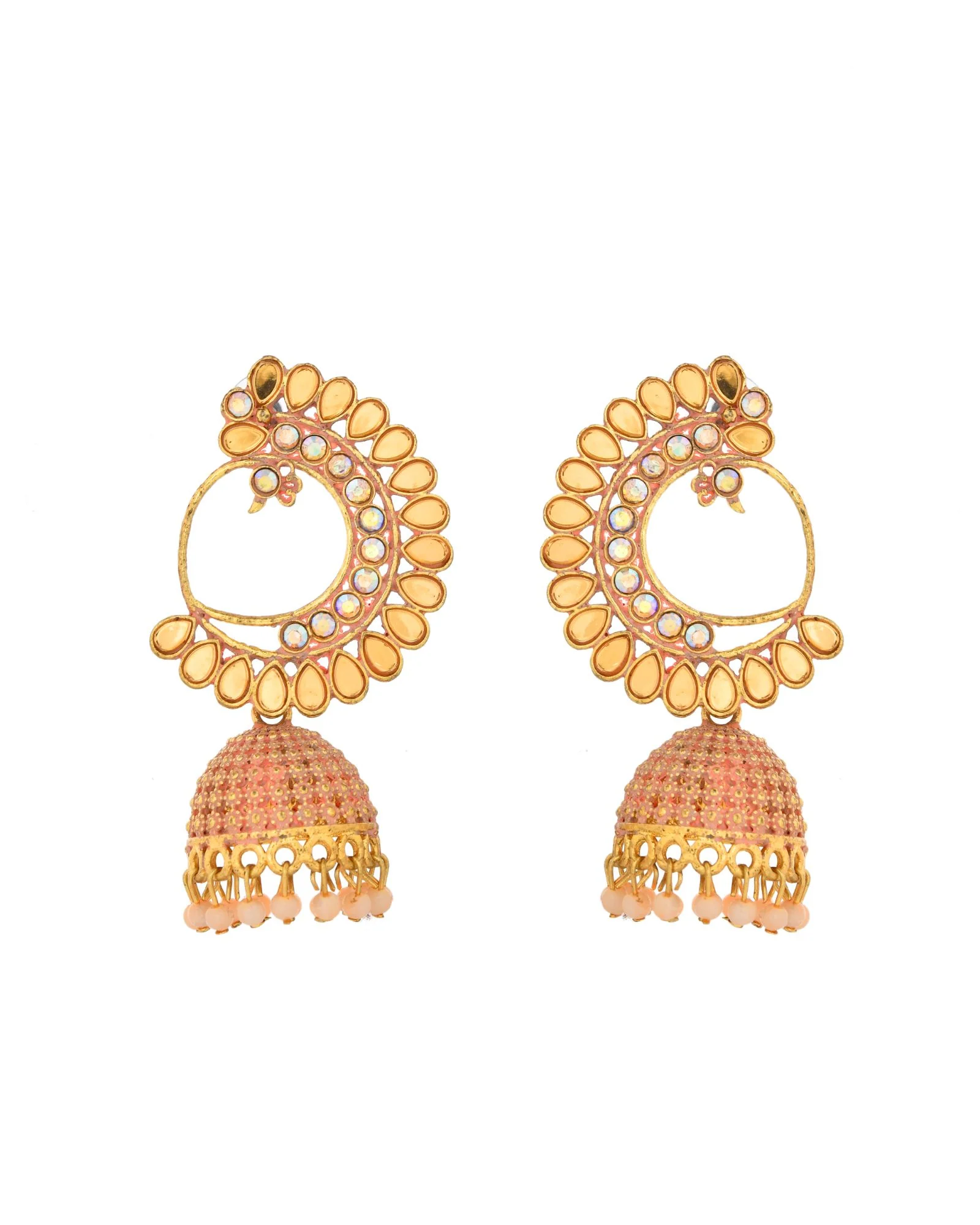 Jewels Nest Gold Plated Kundan Style Pink Jhumka Earrings With Pearl Bead Drops For Women - Image 4