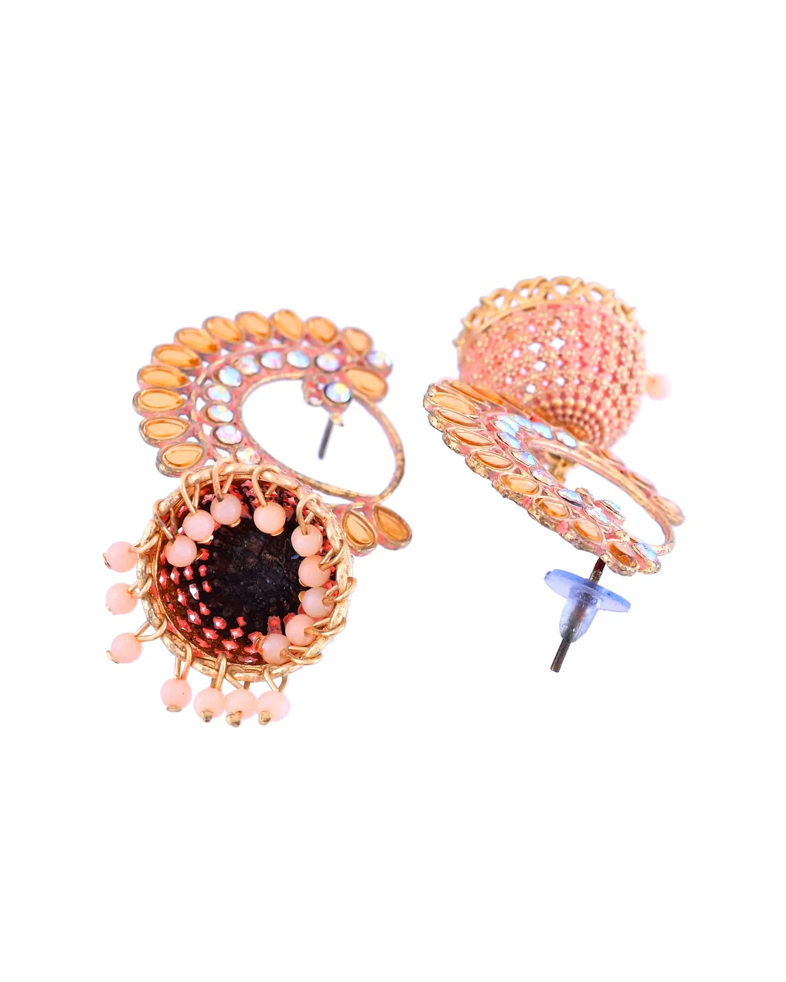 Jewels Nest Gold Plated Kundan Style Pink Jhumka Earrings With Pearl Bead Drops For Women - Image 5