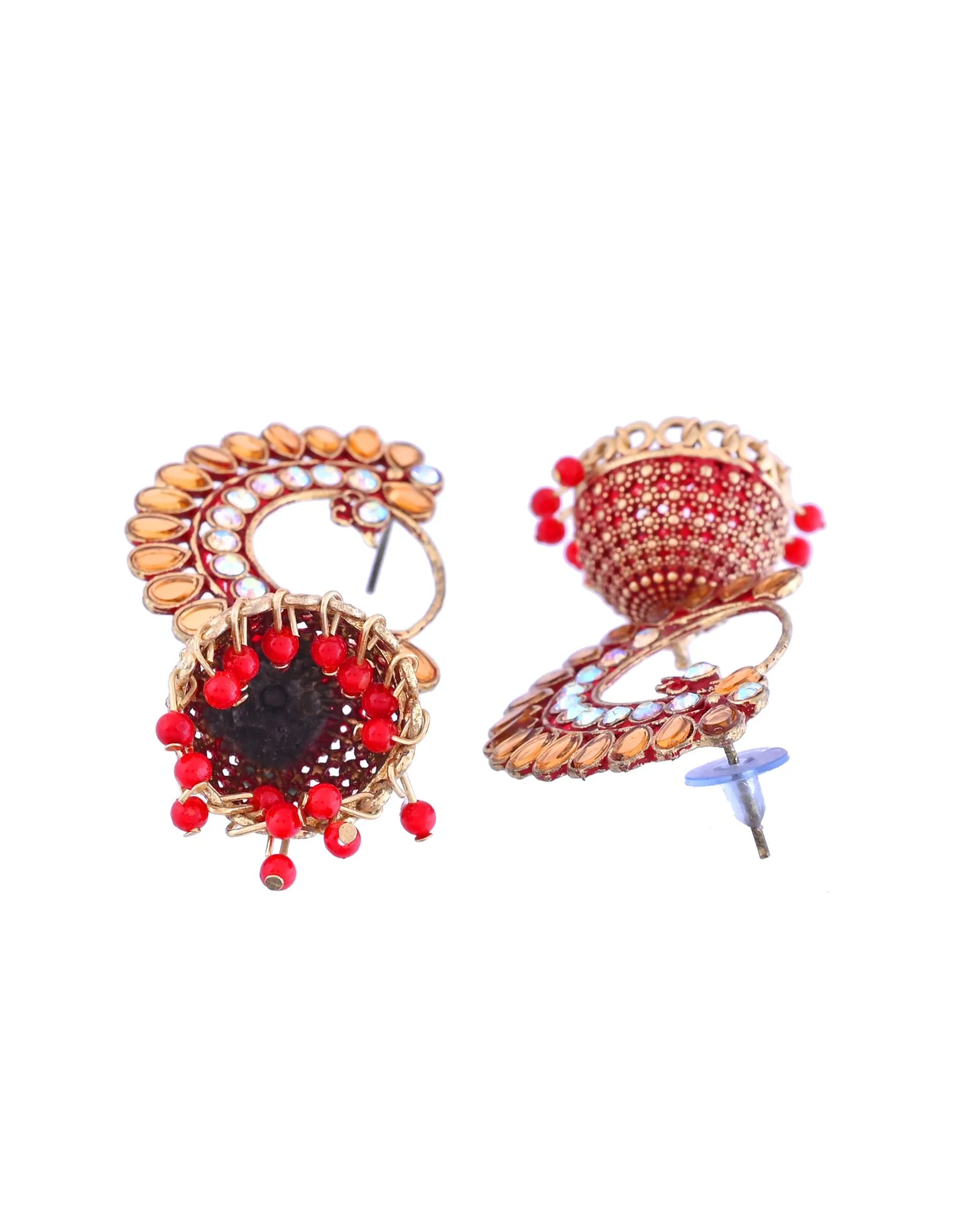 Jewels Nest Gold Plated Kundan Style Red Beaded Jhumka Earrings For Women - Image 5