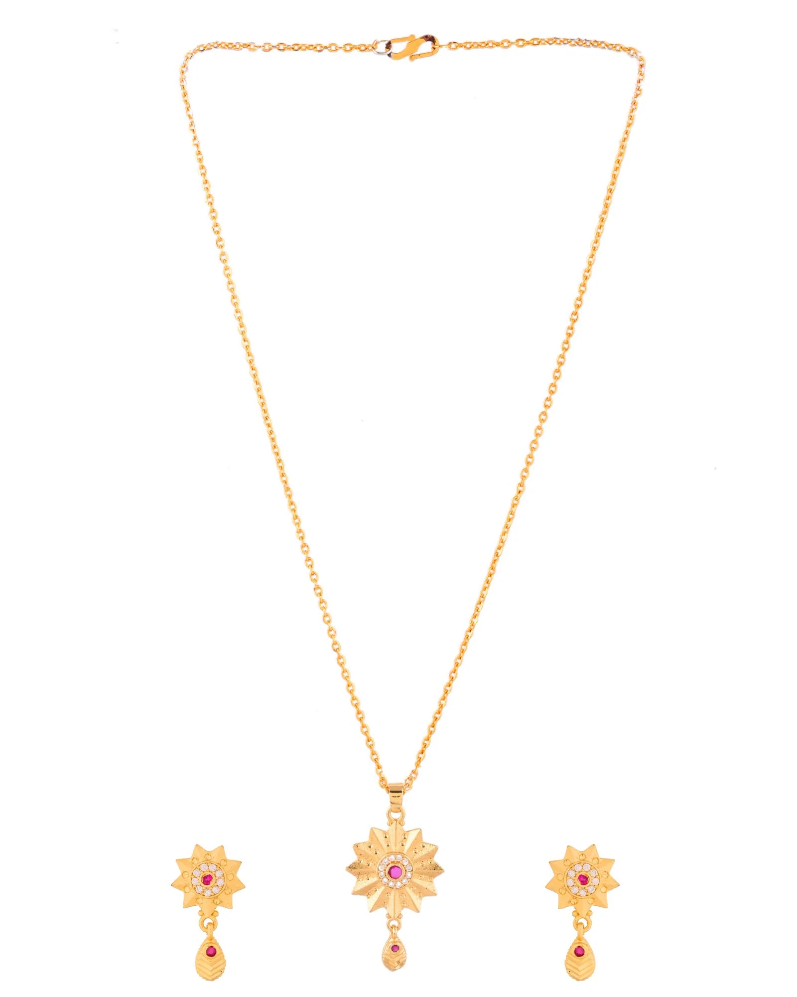Jewels Nest Gold-Plated Sunburst Pendant Necklace Set With Matching Earrings For Women - Image 4