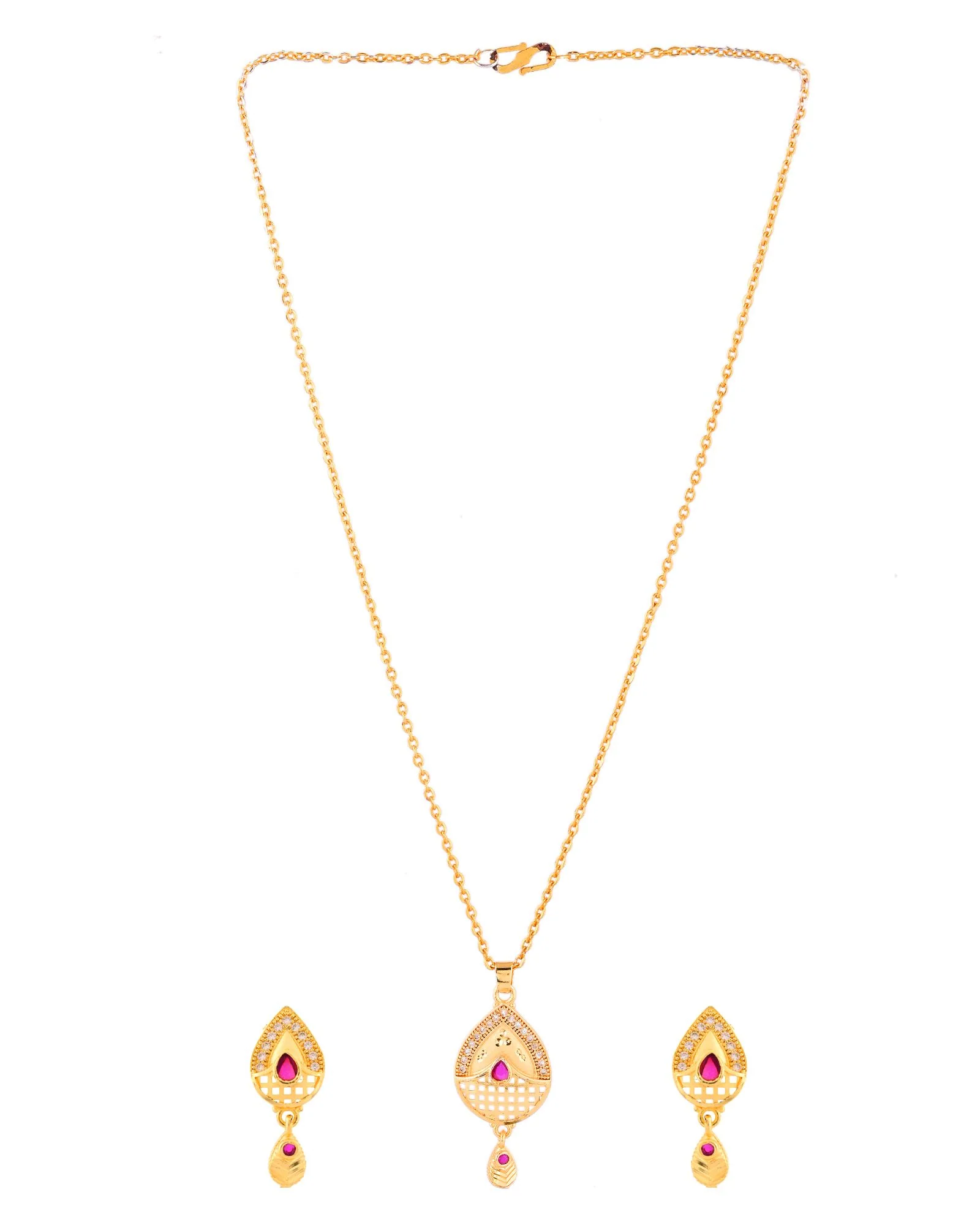 Jewels Nest Gold-Plated Teardrop Pendant Necklace Set With Matching Earrings For Women - Image 4