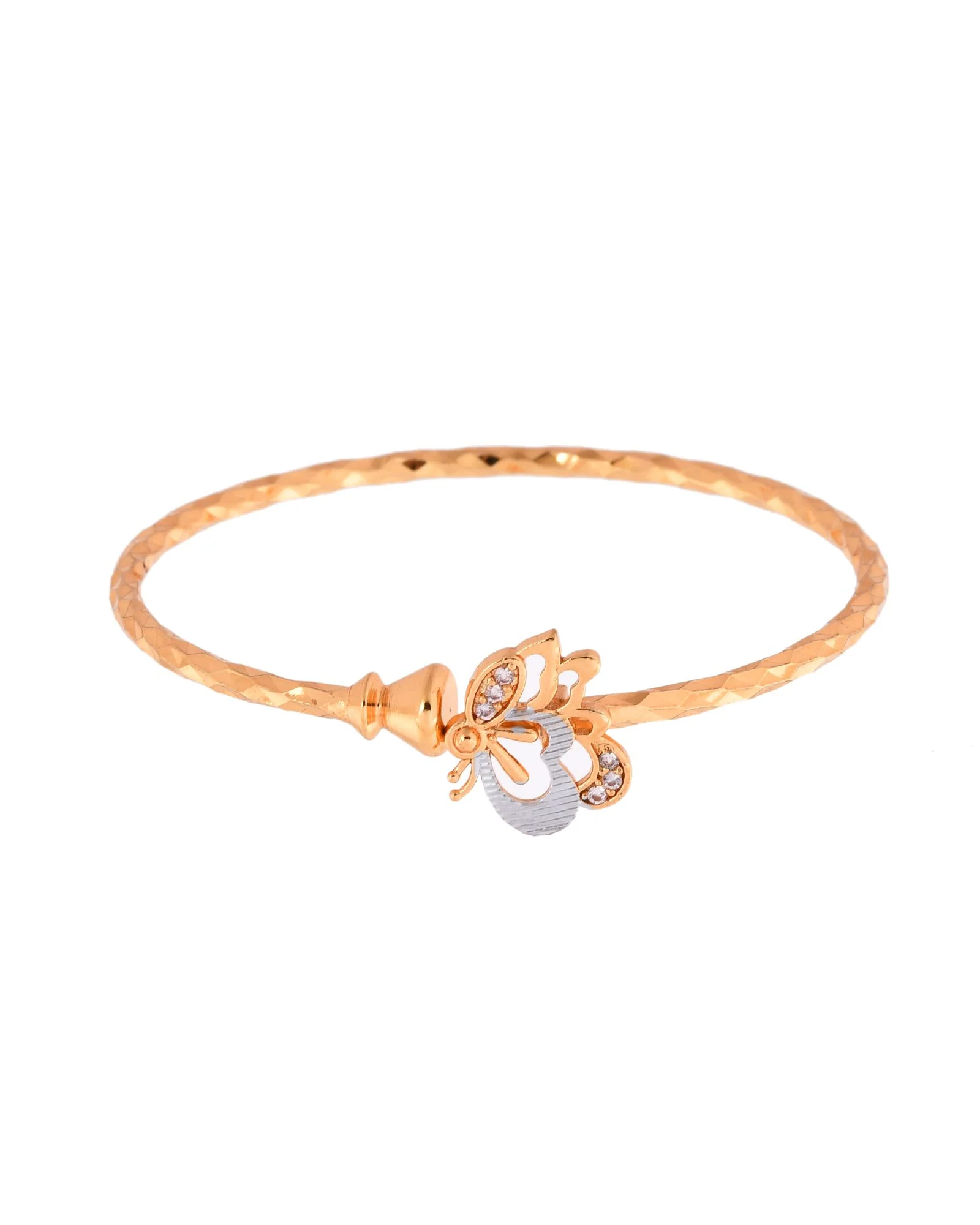 Jewels Nest Gold-Plated Textured Bangle Set With Butterfly Motif For Women - Image 4