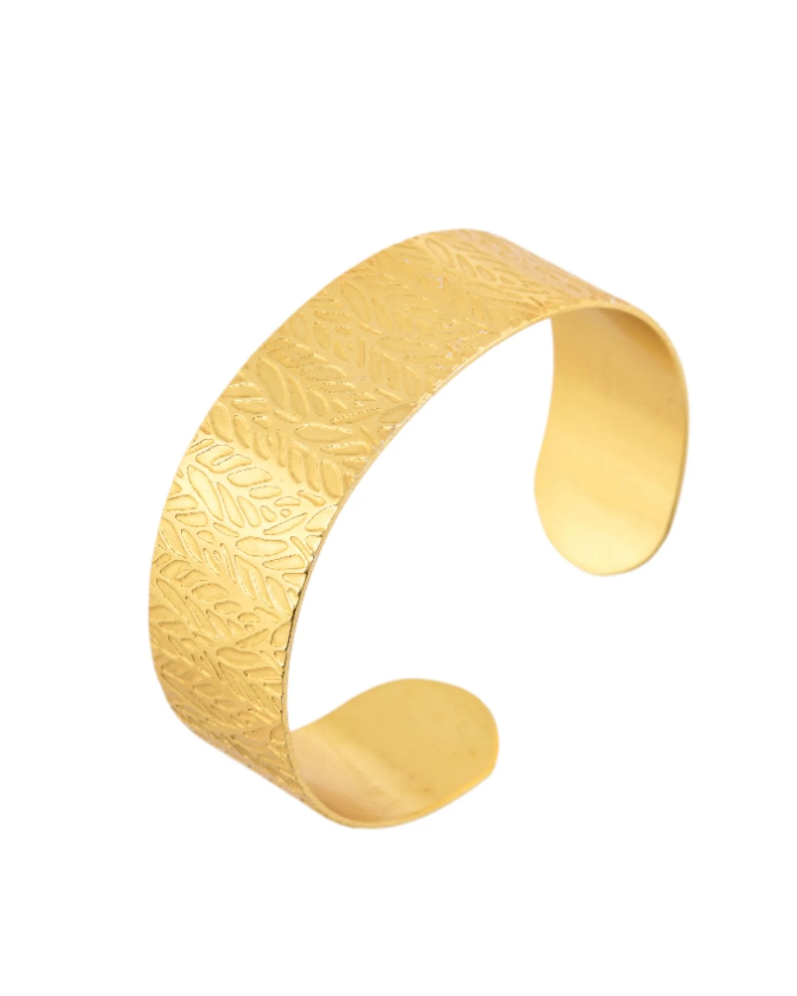 Jewels Nest Gold-Tone Anti- Tarnish Leaf Textured Wide Cuff Bangle For Women - Image 5