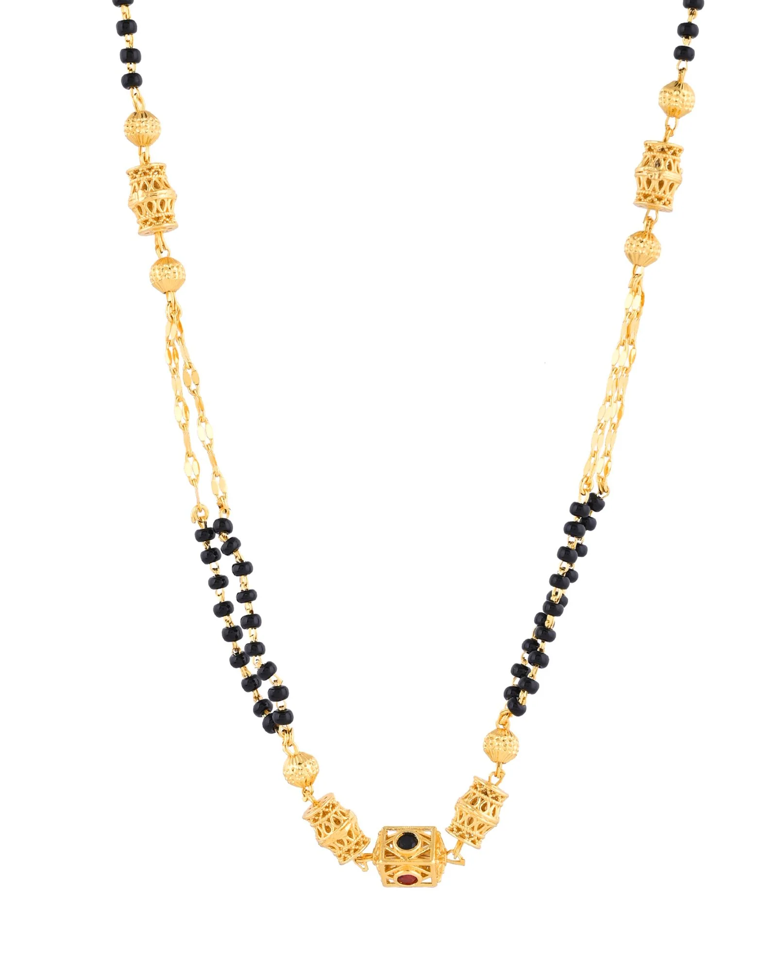 Jewels Nest Gold-Tone Black Beaded Mangalsutra Necklace With Filigree Center Design - Image 5