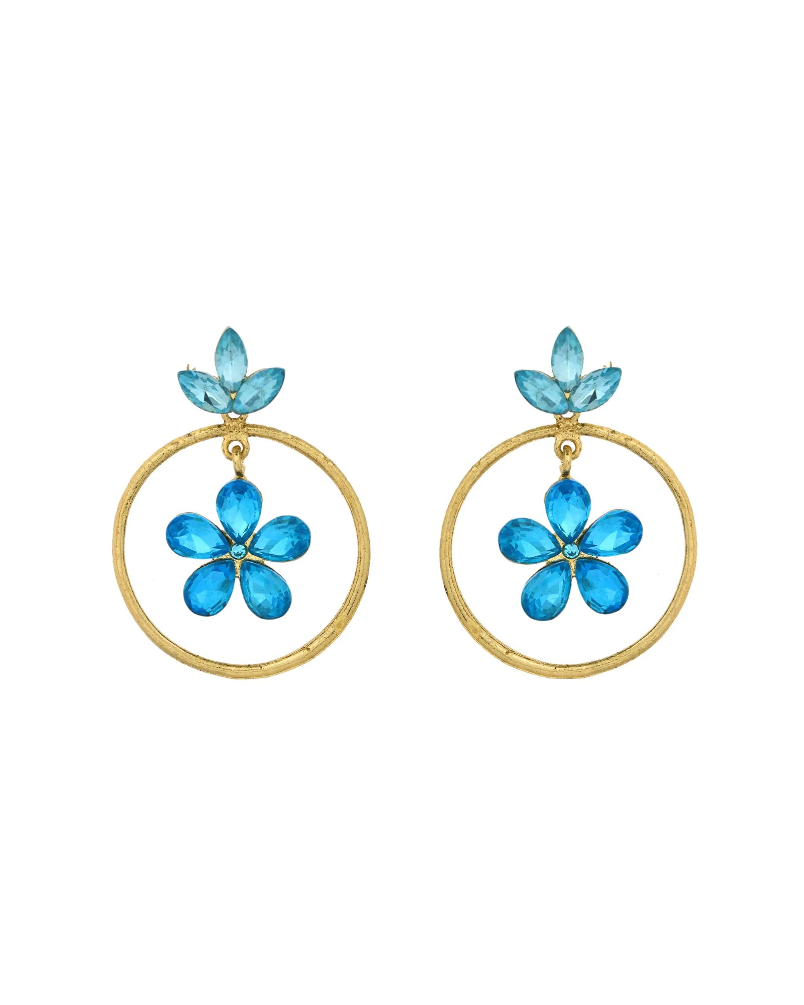 Jewels Nest Gold-Tone Blue Crystal Floral Hoop Earrings For Women - Image 2