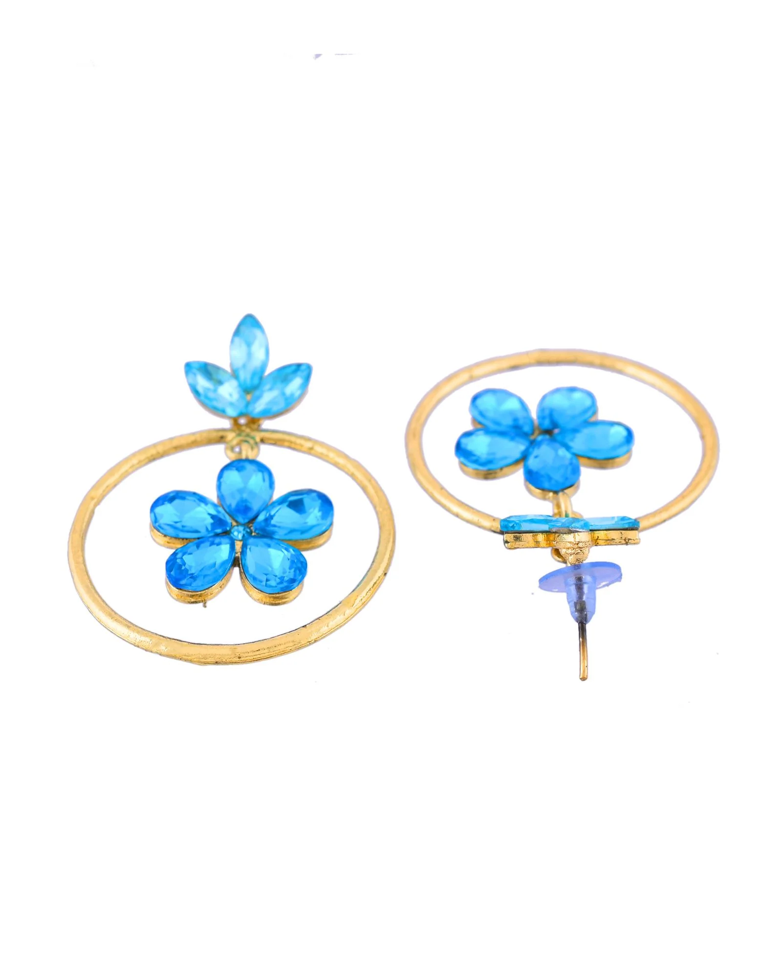 Jewels Nest Gold-Tone Blue Crystal Floral Hoop Earrings For Women - Image 5