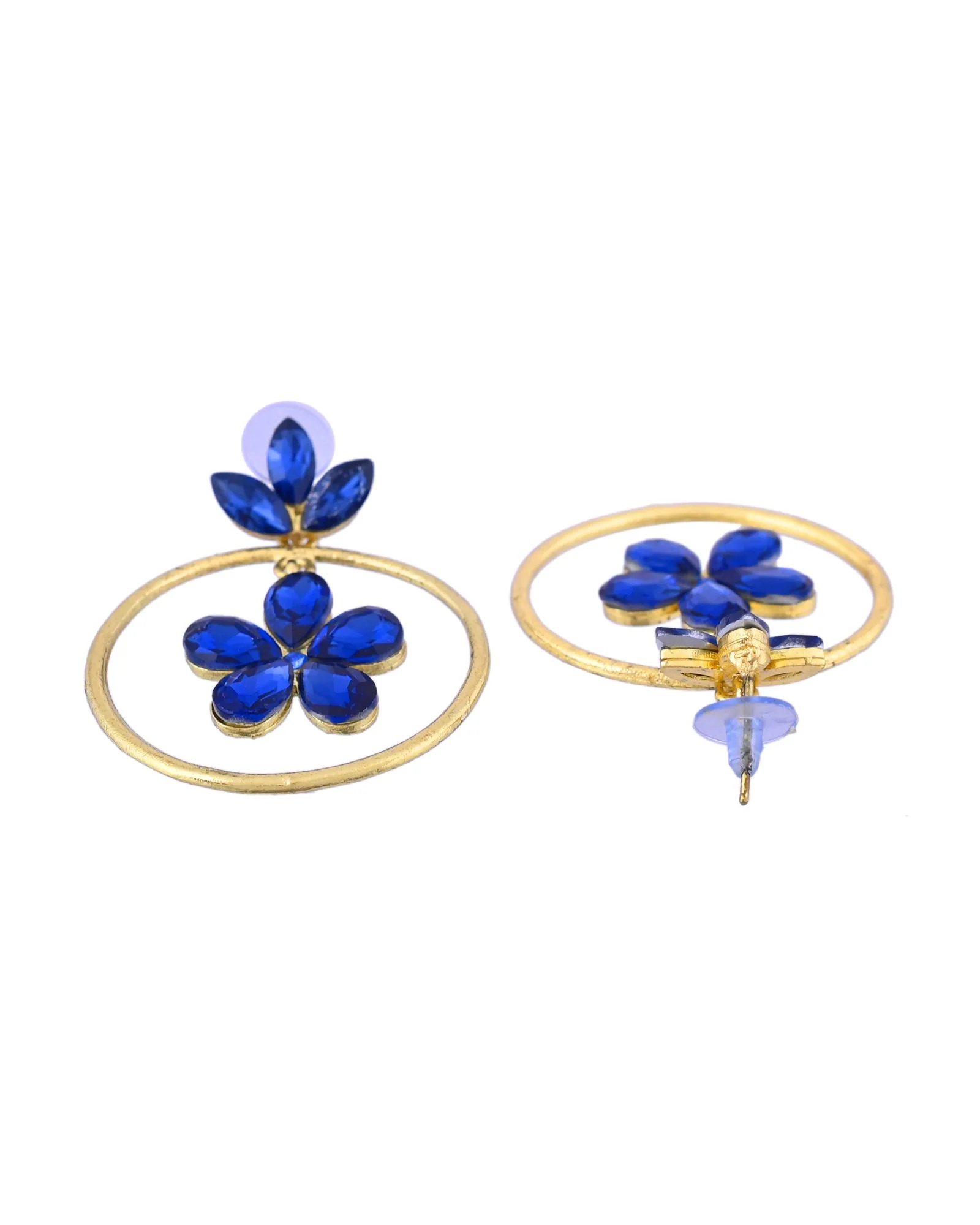 Jewels Nest Gold-Tone Blue Crystal Floral Hoop Earrings For Women - Image 4