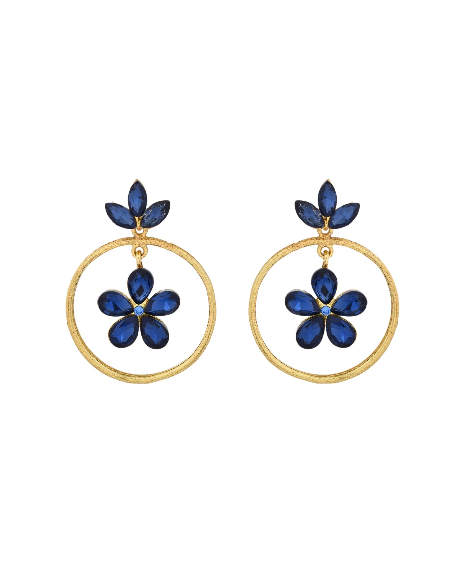 Jewels Nest Gold-Tone Blue Crystal Floral Hoop Earrings For Women - Image 5