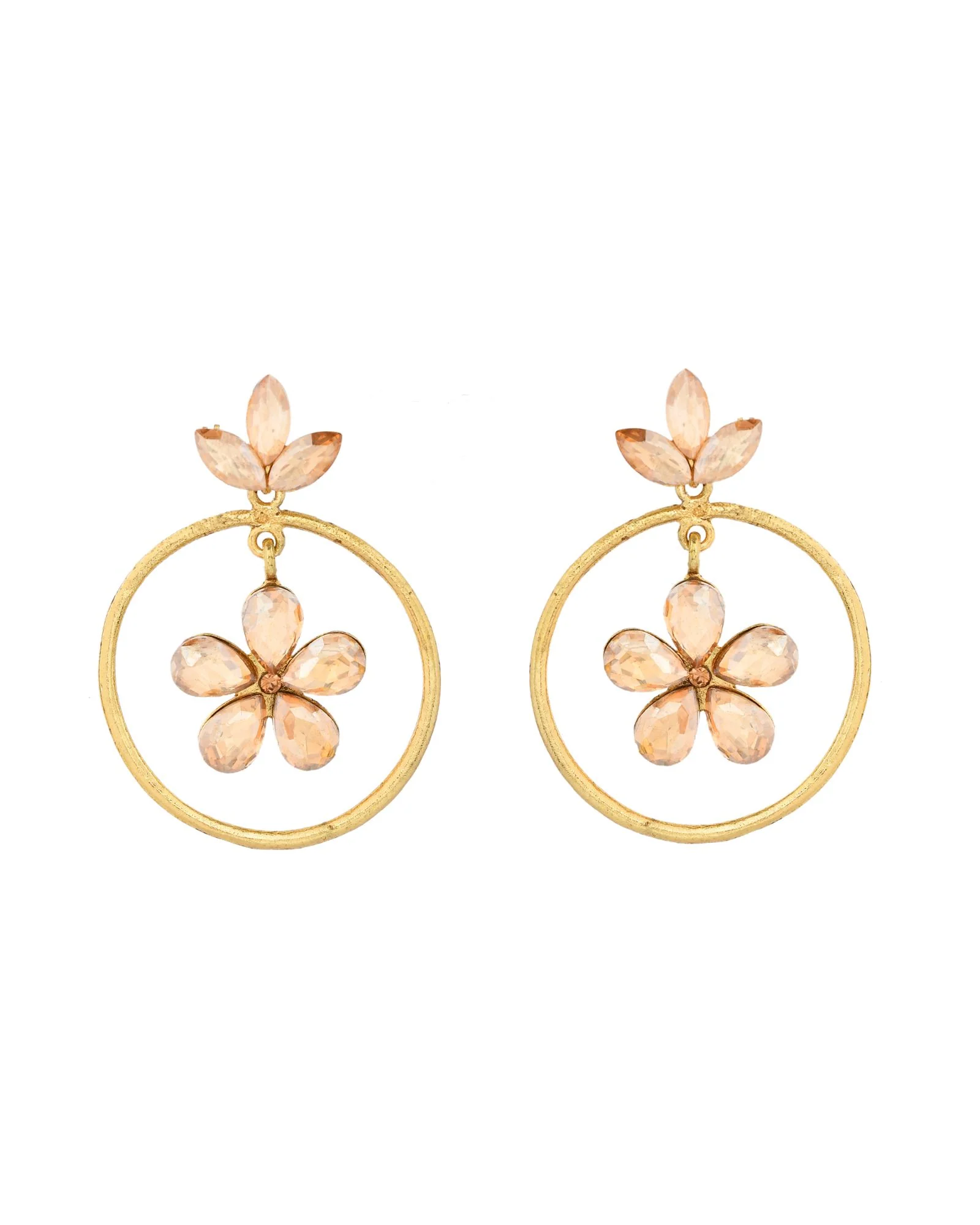 Jewels Nest Gold-Tone Champagne Crystal Floral Hoop Earrings For Women - Image 4