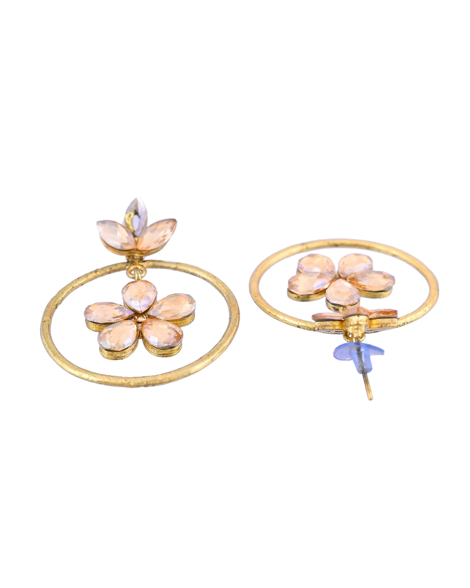 Jewels Nest Gold-Tone Champagne Crystal Floral Hoop Earrings For Women - Image 5
