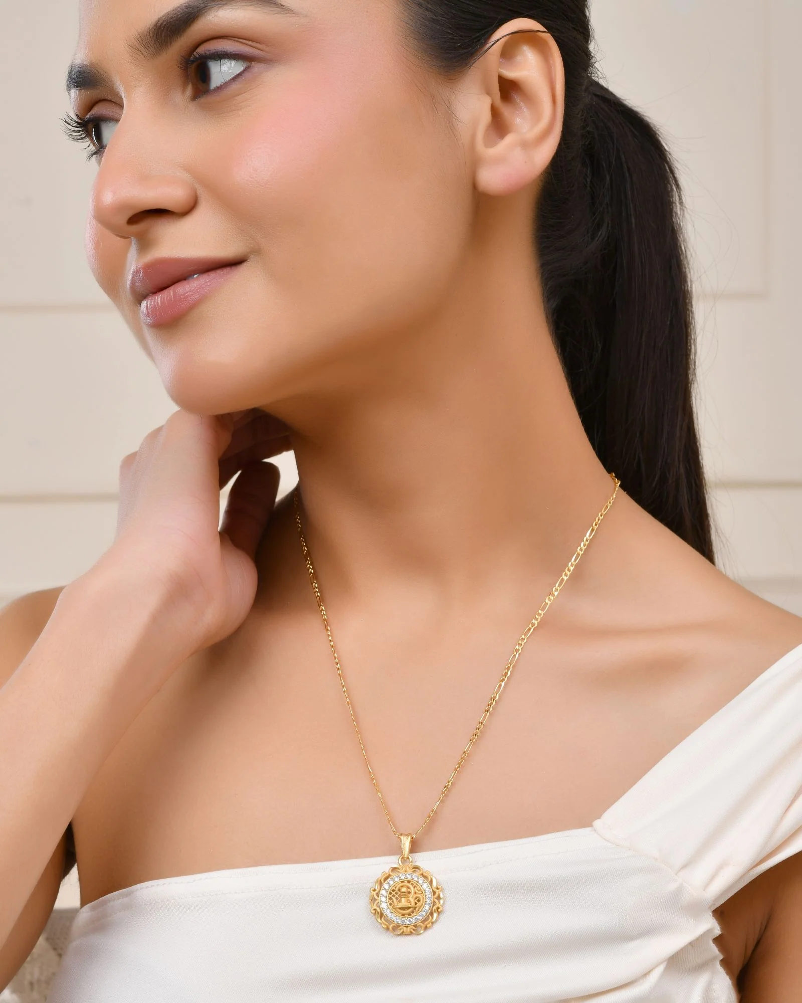 Jewels Nest Gold-Tone Circular Cz Pendant Necklace For Women - Image 2