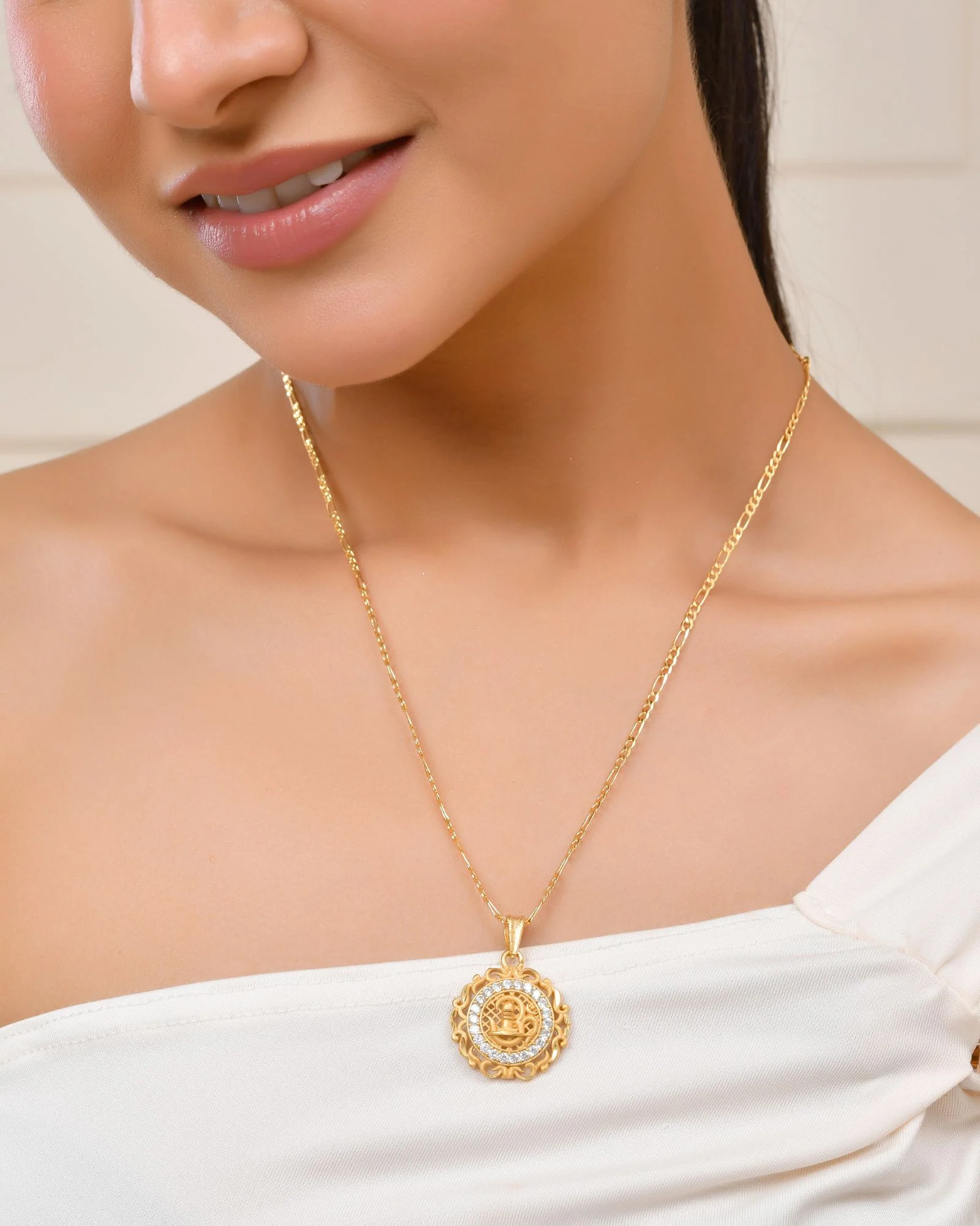 Jewels Nest Gold-Tone Circular Cz Pendant Necklace For Women - Image 3