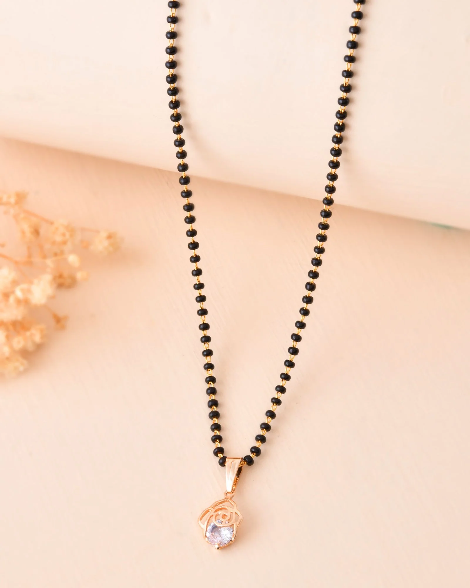 Jewels Nest Gold-Tone Cz Mangalsutra Pendant Necklace For Women