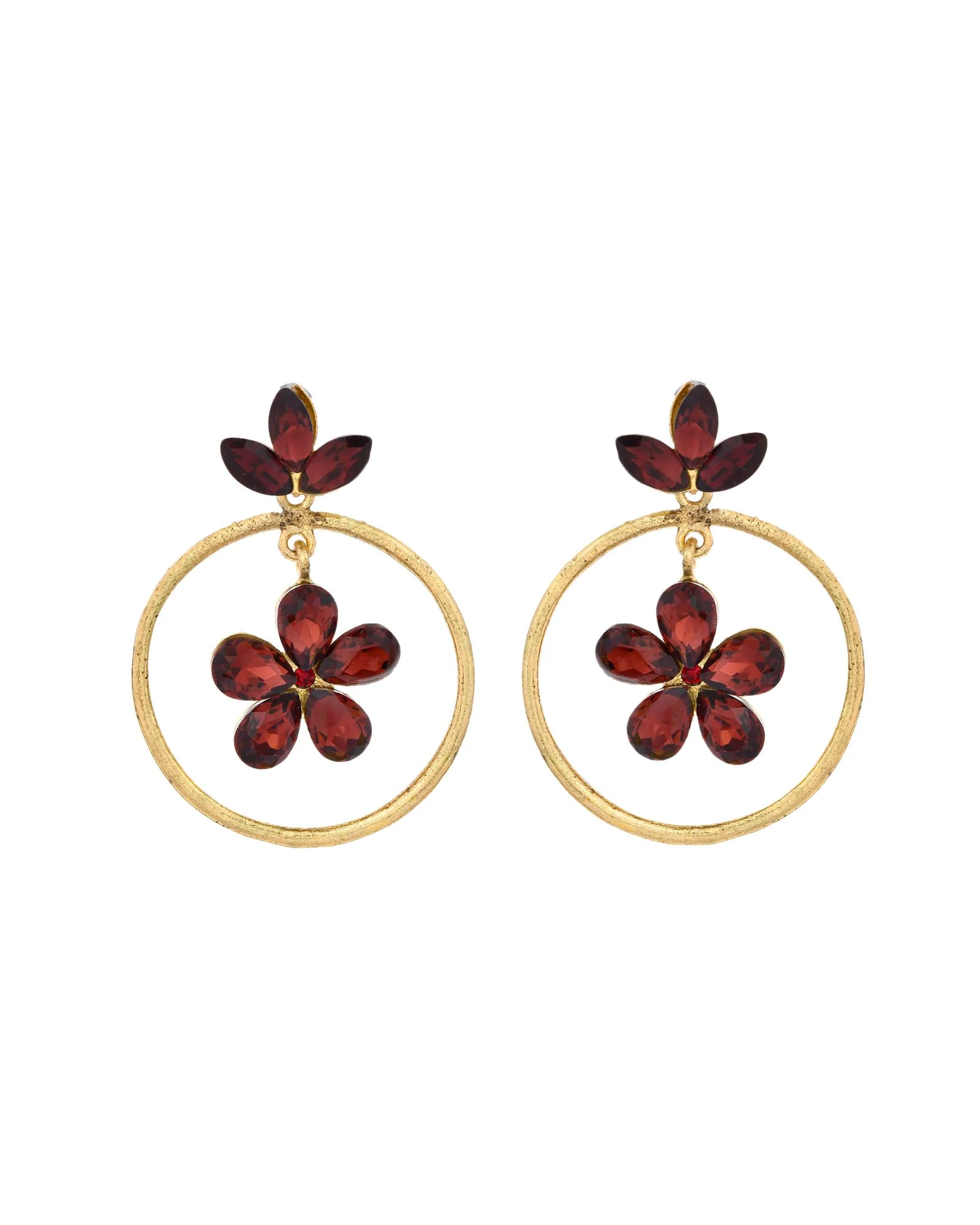 Jewels Nest Gold Tone Dark Maroon Floral Hoop Earrings For Women - Image 4